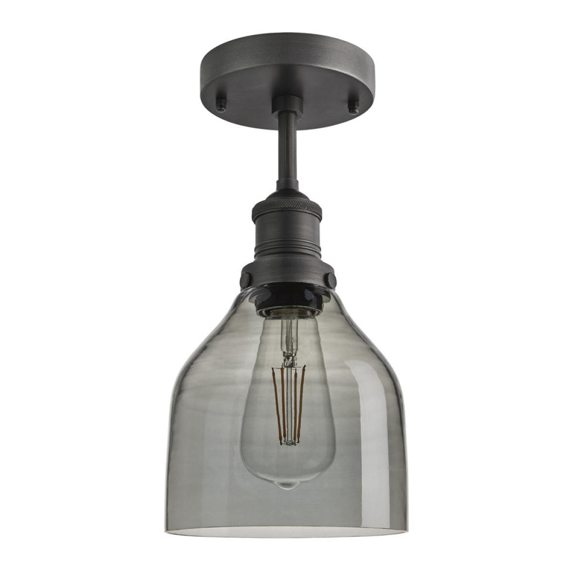 Industville Brooklyn 6 Inch Cone Flush Mount / Smoke Grey Tinted Glass and Pewter Holder – image 6
