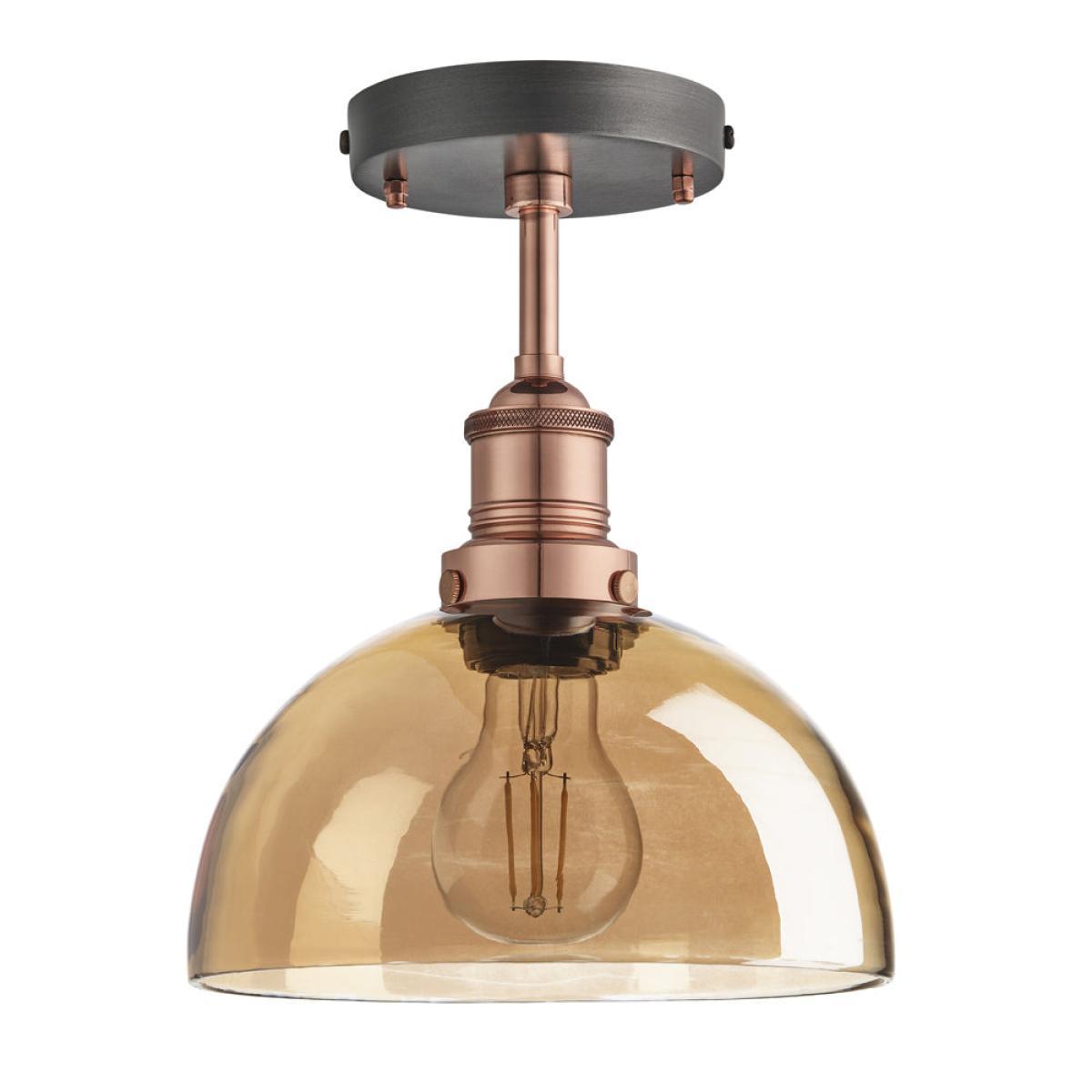 Industville Brooklyn Tinted Glass Dome Amber Flush Mount Light / 8 Inch Copper Holder – image 4