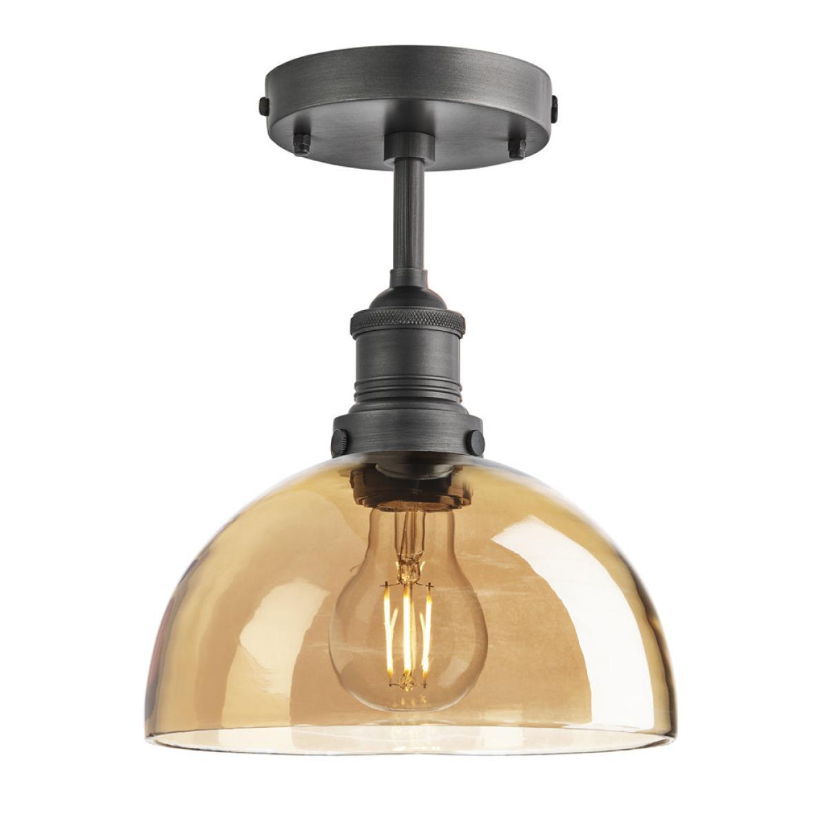 Industville Brooklyn Tinted Glass Dome Amber Flush Mount Light / 8 Inch Copper Holder – image 5