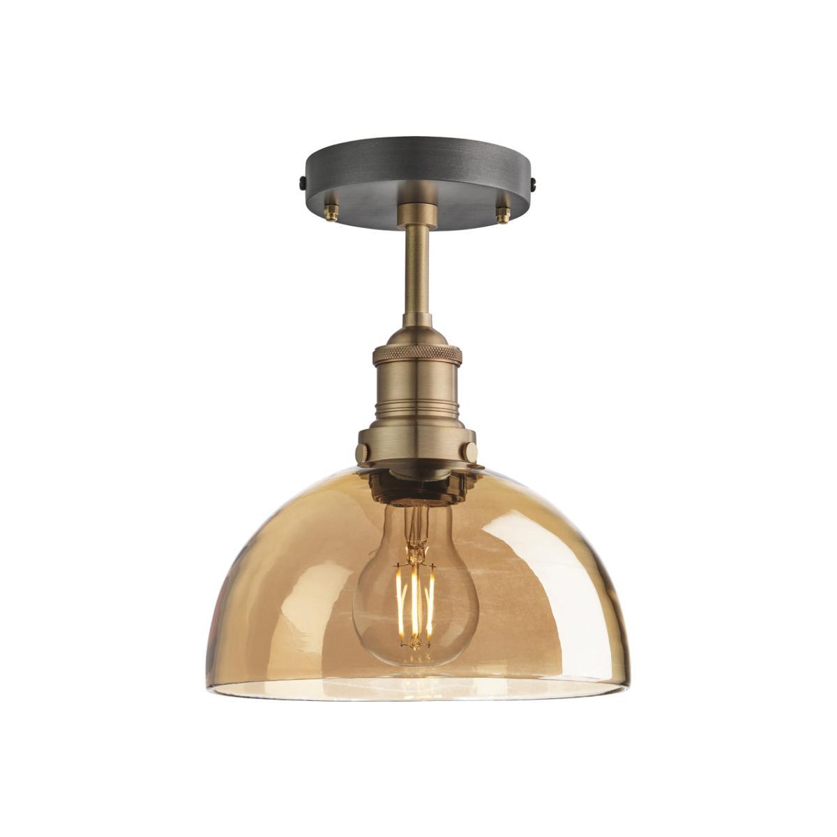 Industville Brooklyn Tinted Glass Dome Amber Flush Mount Light / 8 Inch Copper Holder – image 1