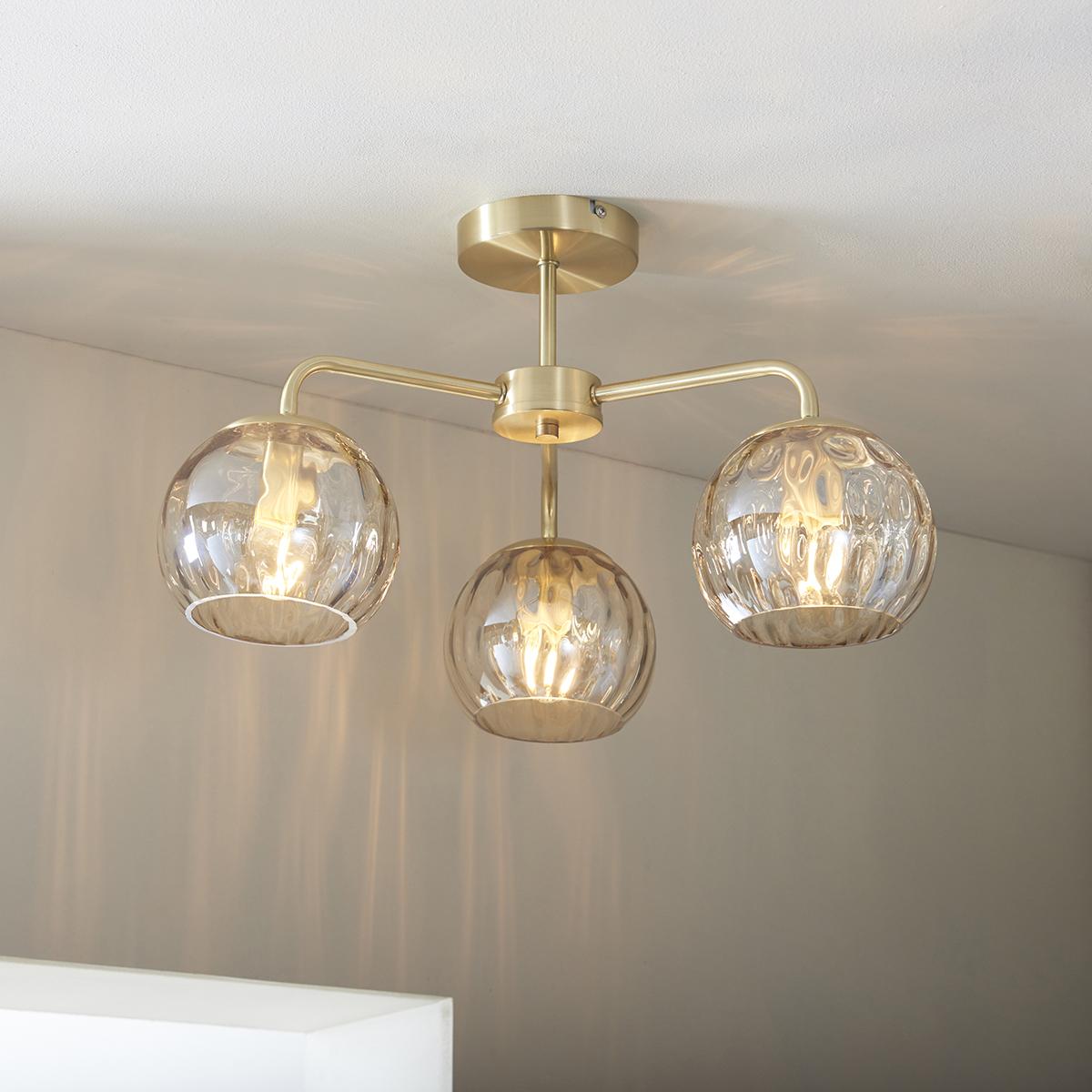 Dillian Champagne Lustre Glass Three Light Semi Flush Light in Satin Brass – image 2
