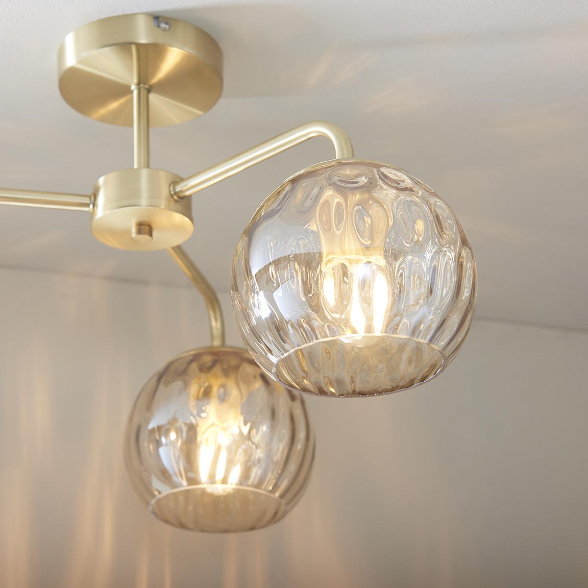 Dillian Champagne Lustre Glass Three Light Semi Flush Light in Satin Brass – image 3