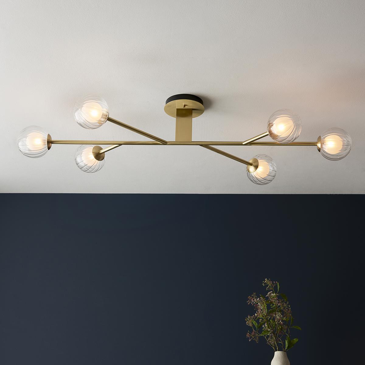 Naomi Frosted Glass Semi Flush Light in Satin Brass – image 2
