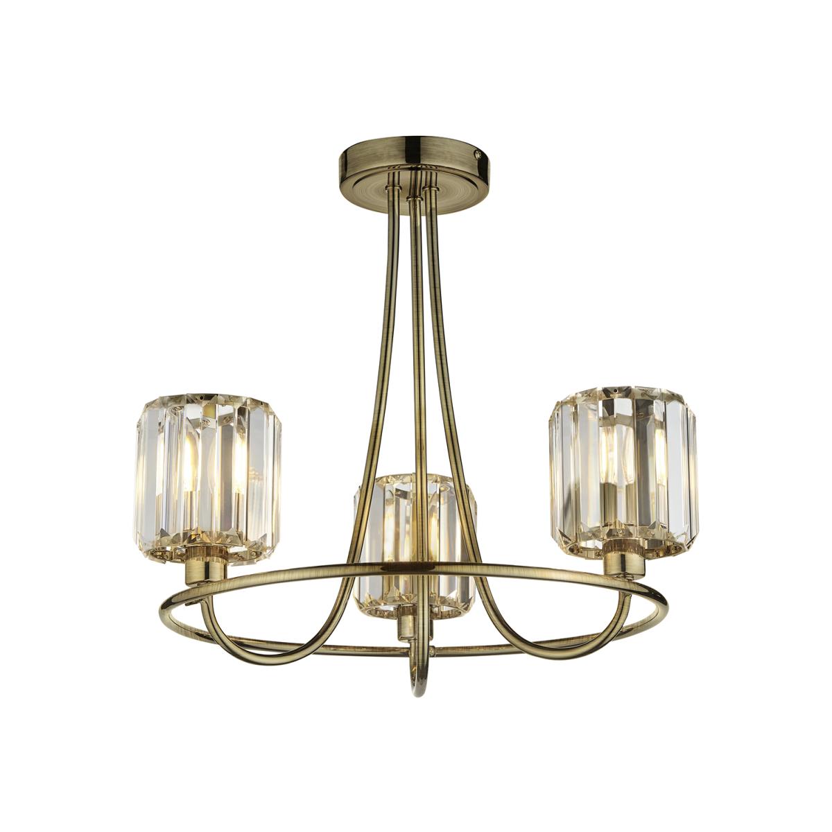 Bernadette Clear Glass Three Light Semi Flush Light in Antique Brass – image 1