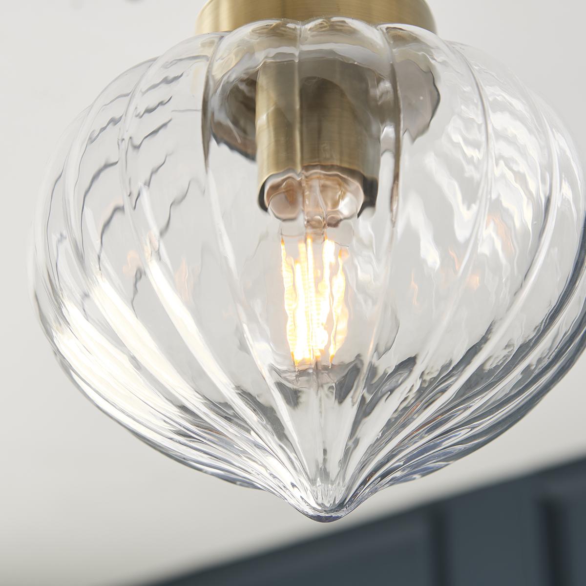 Adam Clear Ribbed Glass Semi Flush Light in Antique Brass – image 3