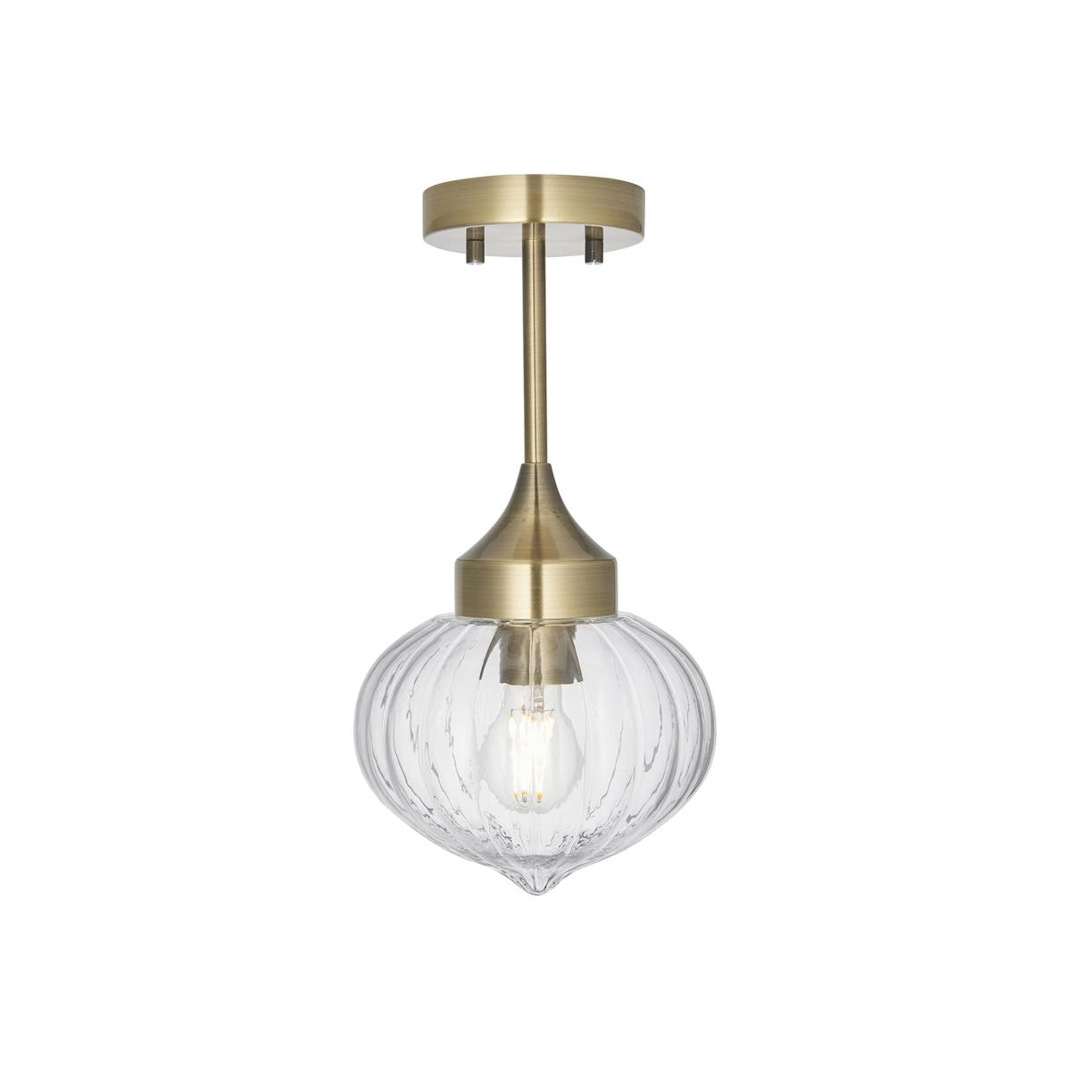 Adam Clear Ribbed Glass Semi Flush Light in Antique Brass – image 1