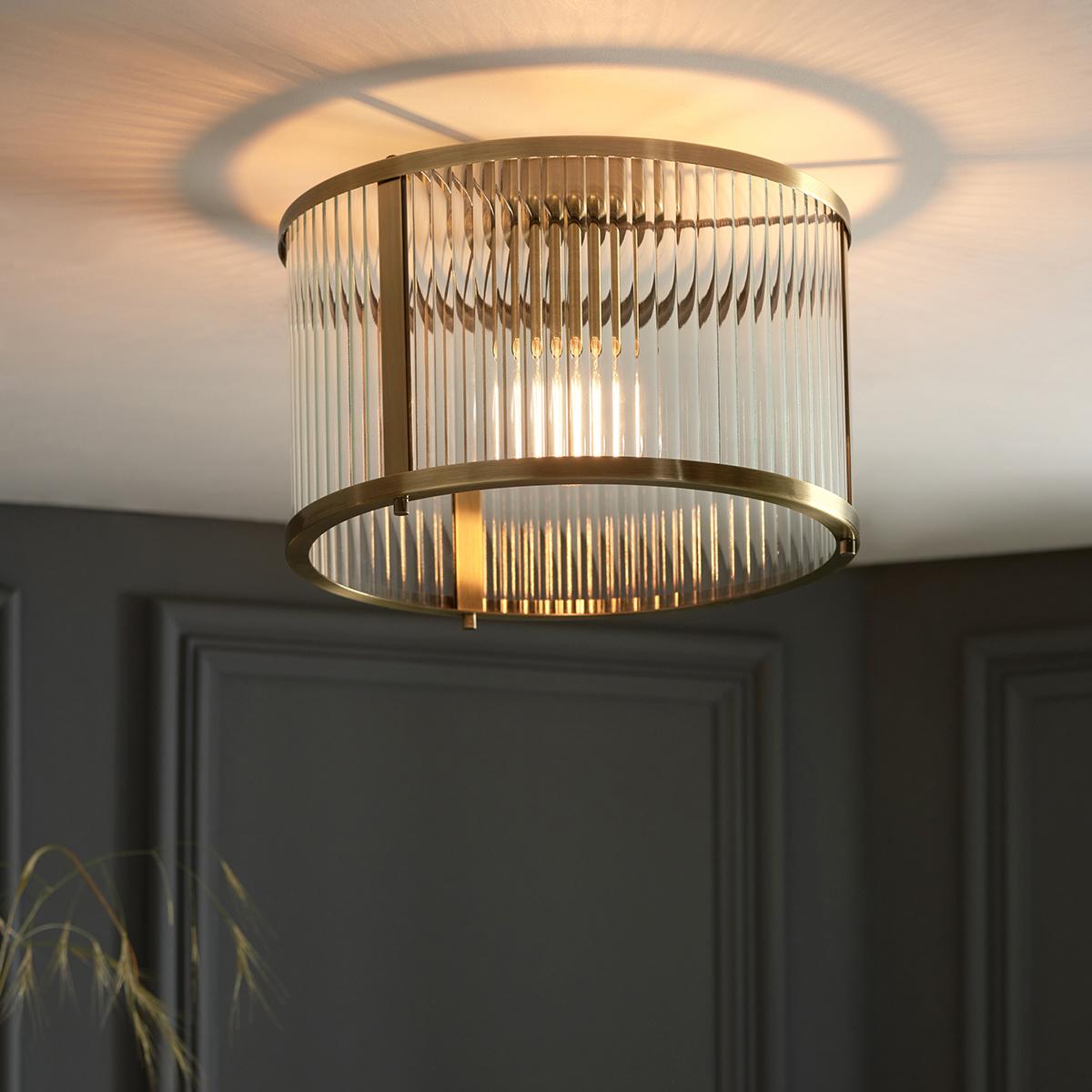 Richmond Ribbed Glass Flush Light in Antique Brass – image 2