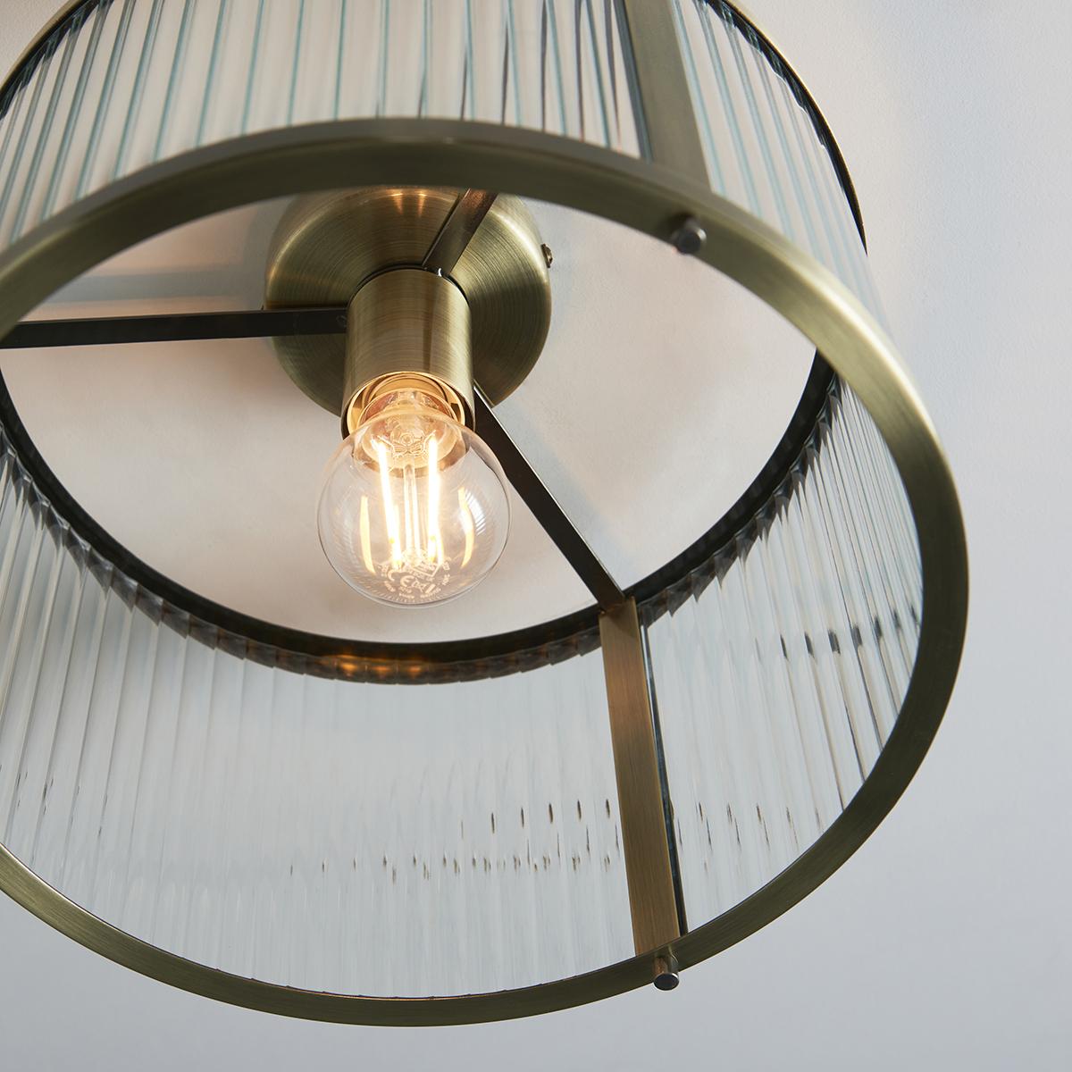 Richmond Ribbed Glass Flush Light in Antique Brass – image 3