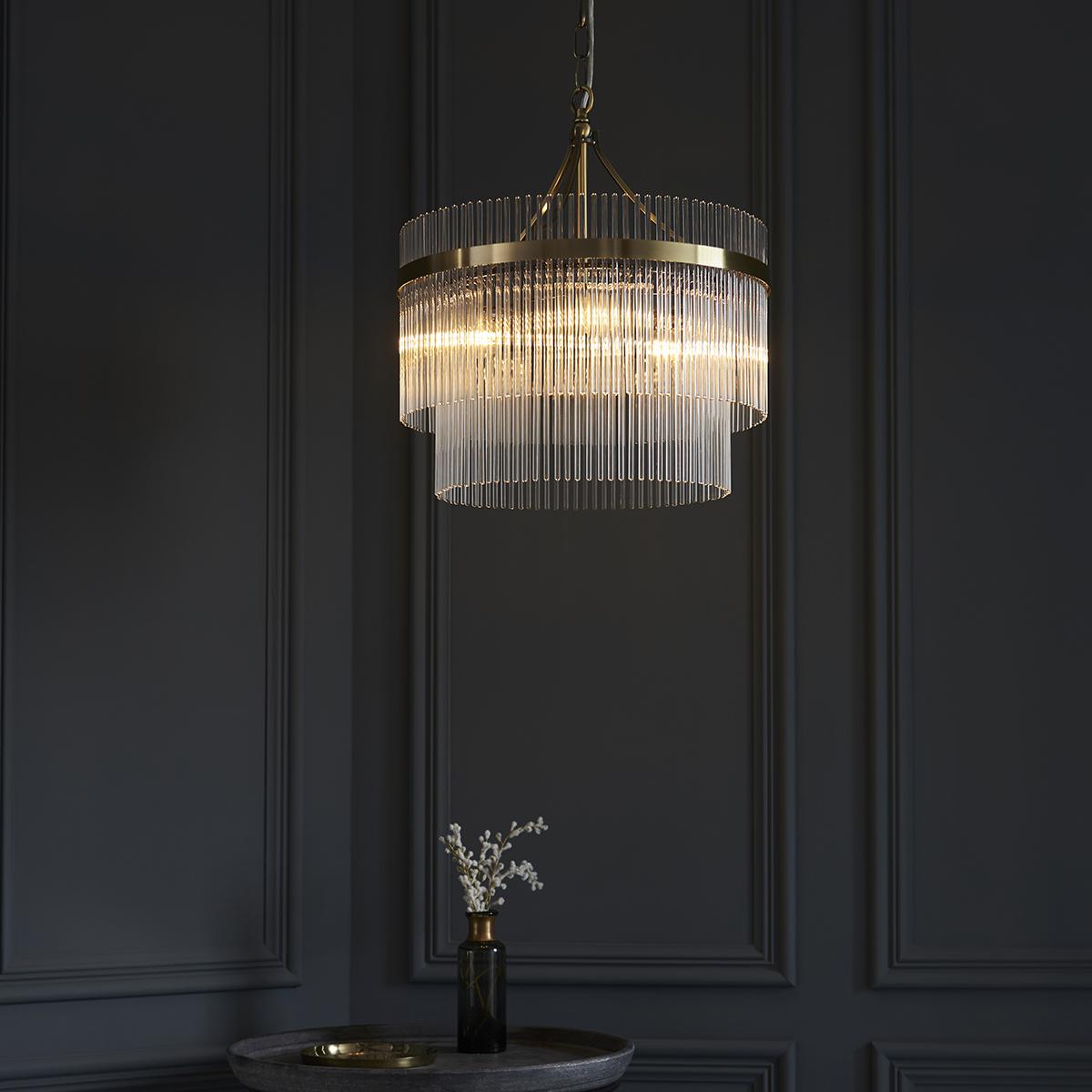 Monica Clear Glass Three Light Pendant in Antique Brass – image 2