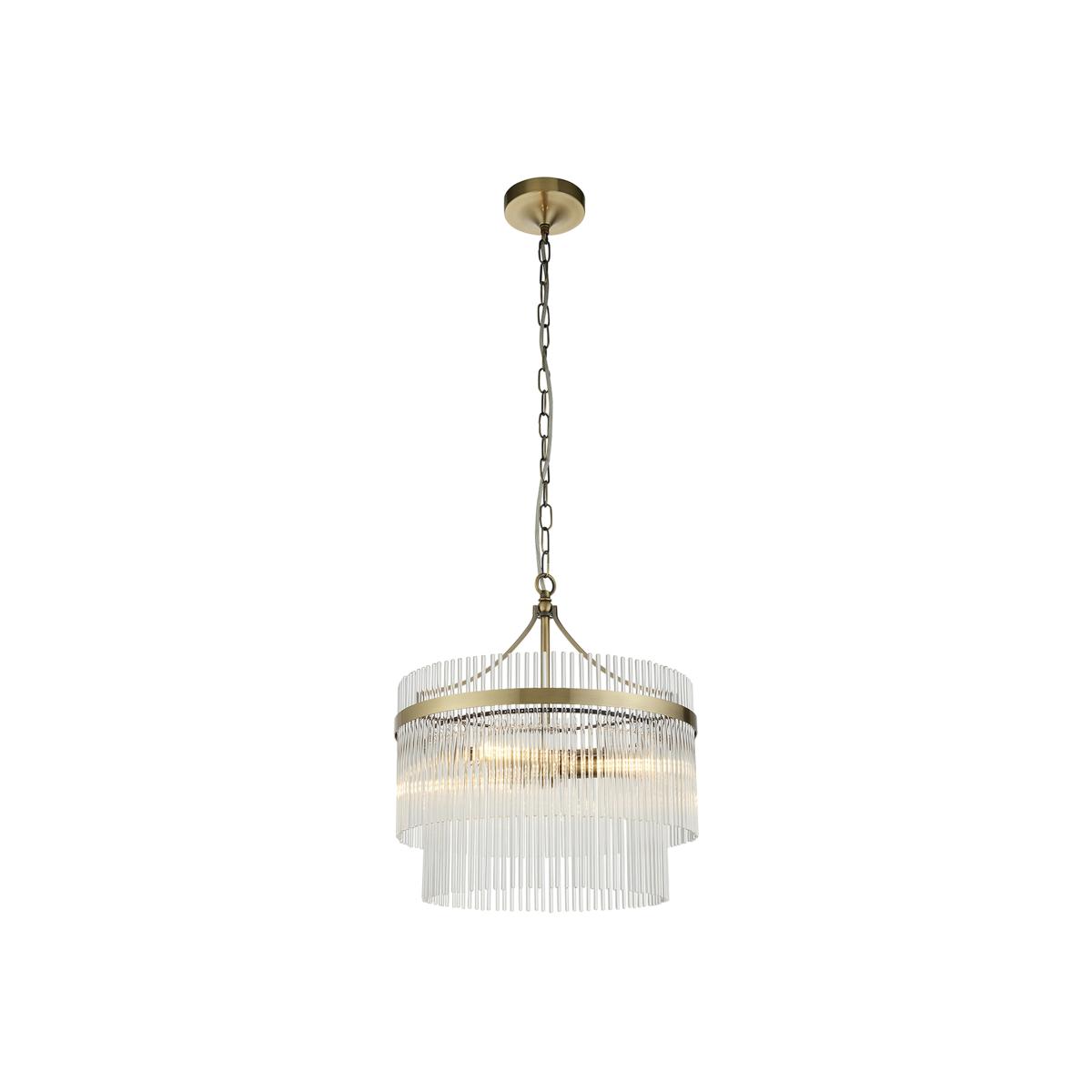 Monica Clear Glass Three Light Pendant in Antique Brass – image 1