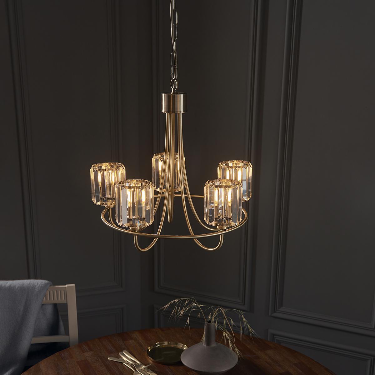 Bernadette Clear Glass Five Light Pendant in Antique Brass – image 2