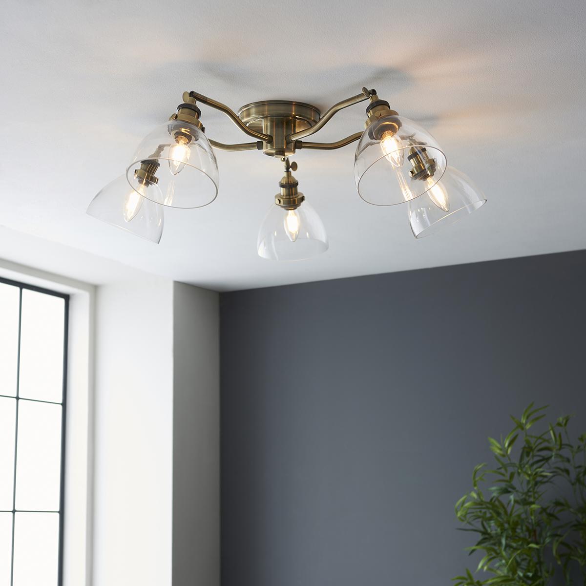 Ralph Clear Glass Five Light Semi Flush Light in Antique Brass – image 2