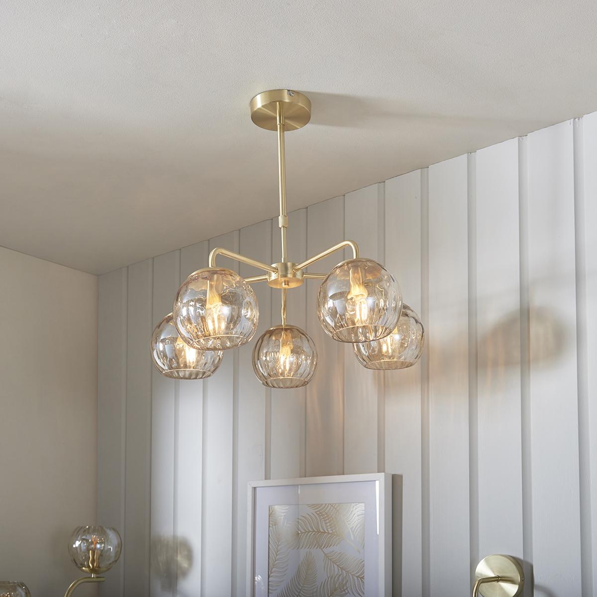Dillian Champagne Lustre Glass Five Light Pendant in Satin Brass – image 2