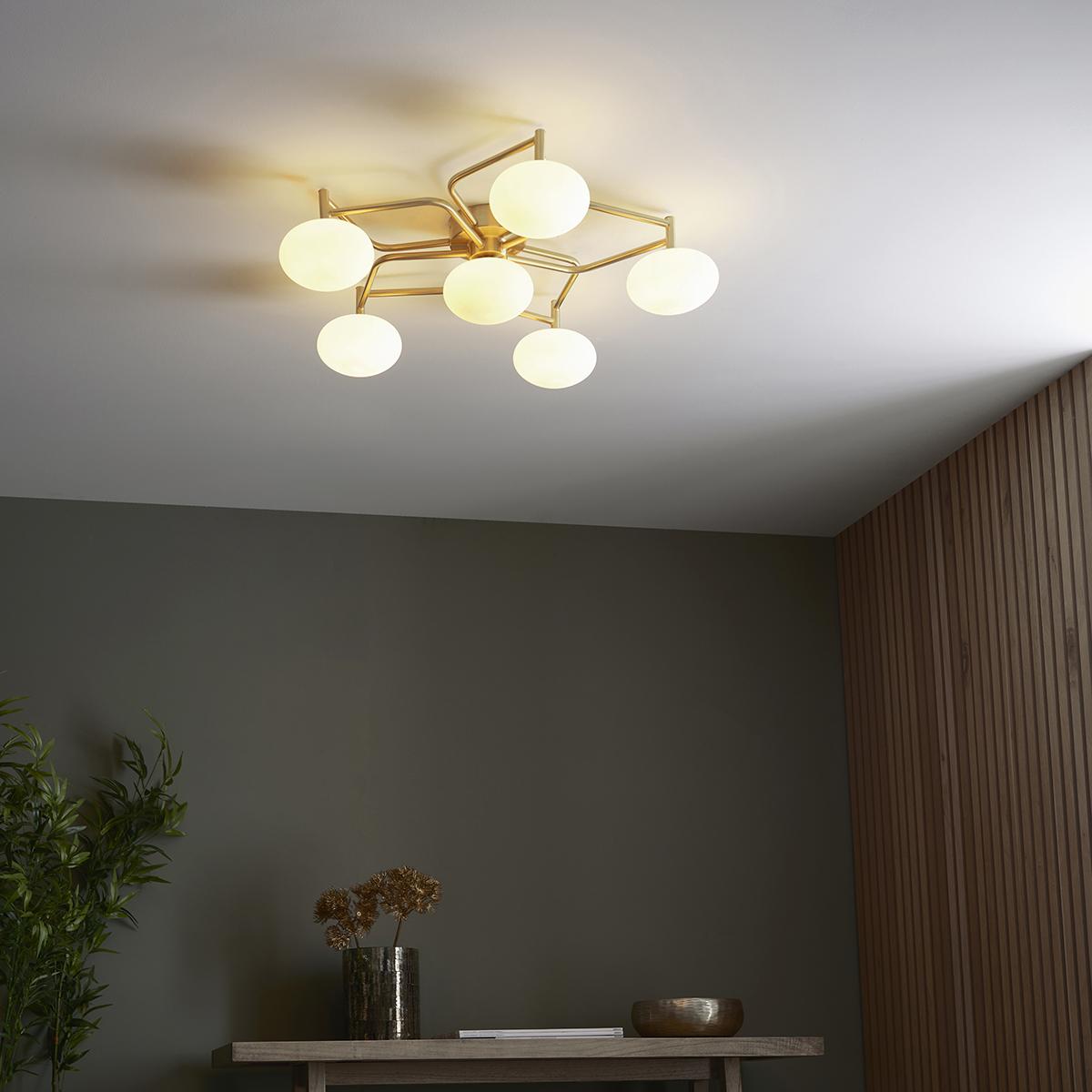 Castor Geometric Flower Flush Light in Satin Brass – image 2