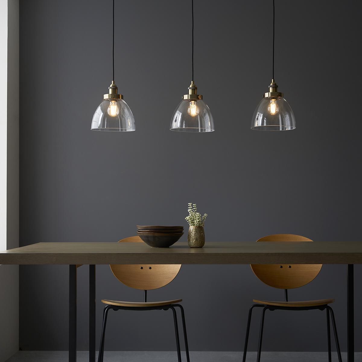 Ralph Clear Glass Three Light Pendant in Antique Brass – image 2