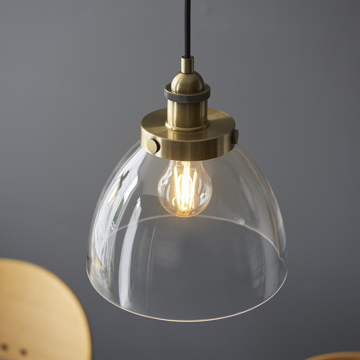 Ralph Clear Glass Three Light Pendant in Antique Brass – image 3