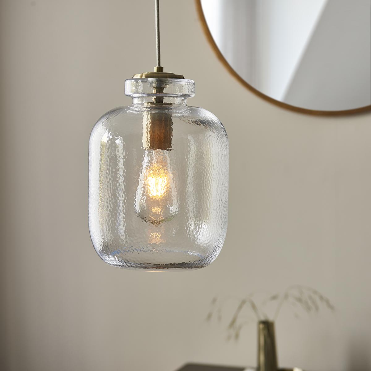 Lyndon Textured Glass Pendant in Antique Brass – image 2