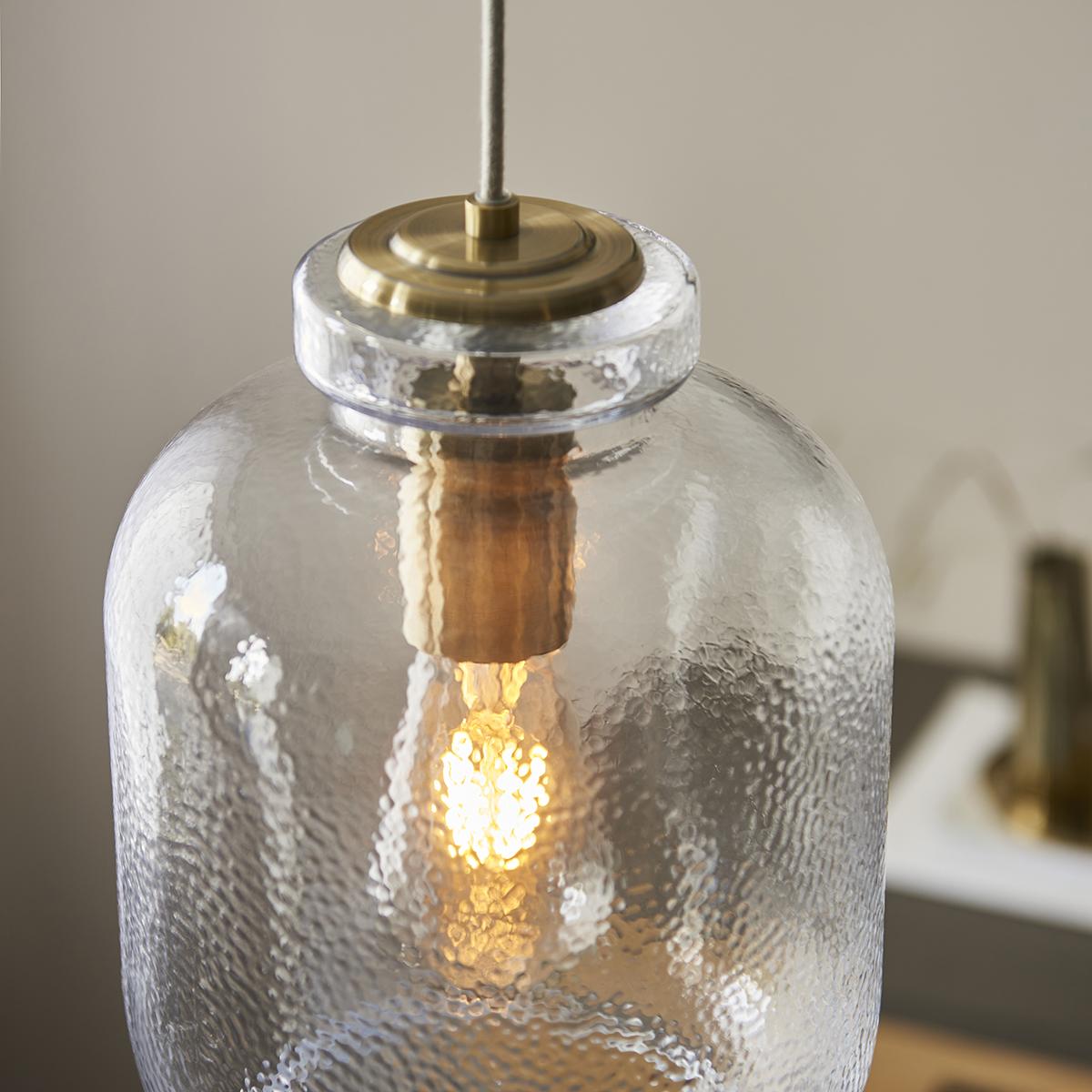 Lyndon Textured Glass Pendant in Antique Brass – image 3
