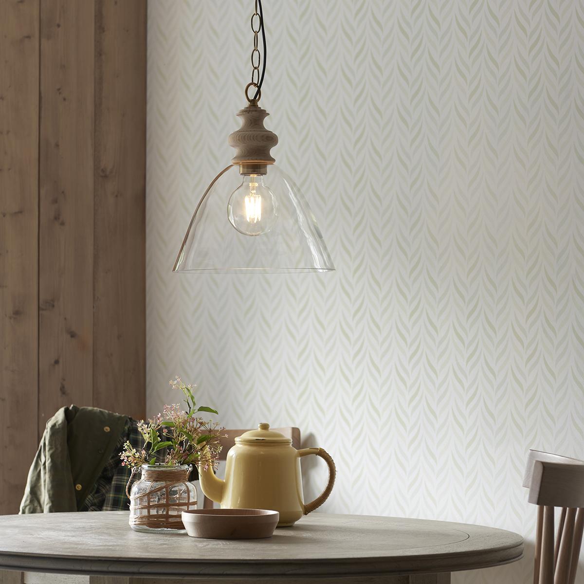 Bourton Pendant in Natural Ash & Brass with Glass Shade – image 2