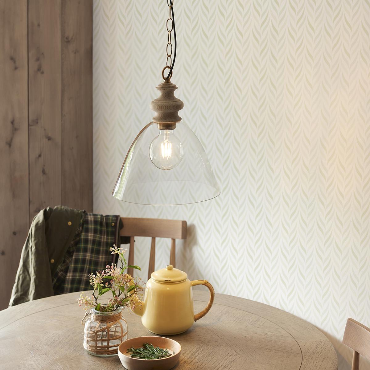 Bourton Pendant in Natural Ash & Brass with Glass Shade – image 3