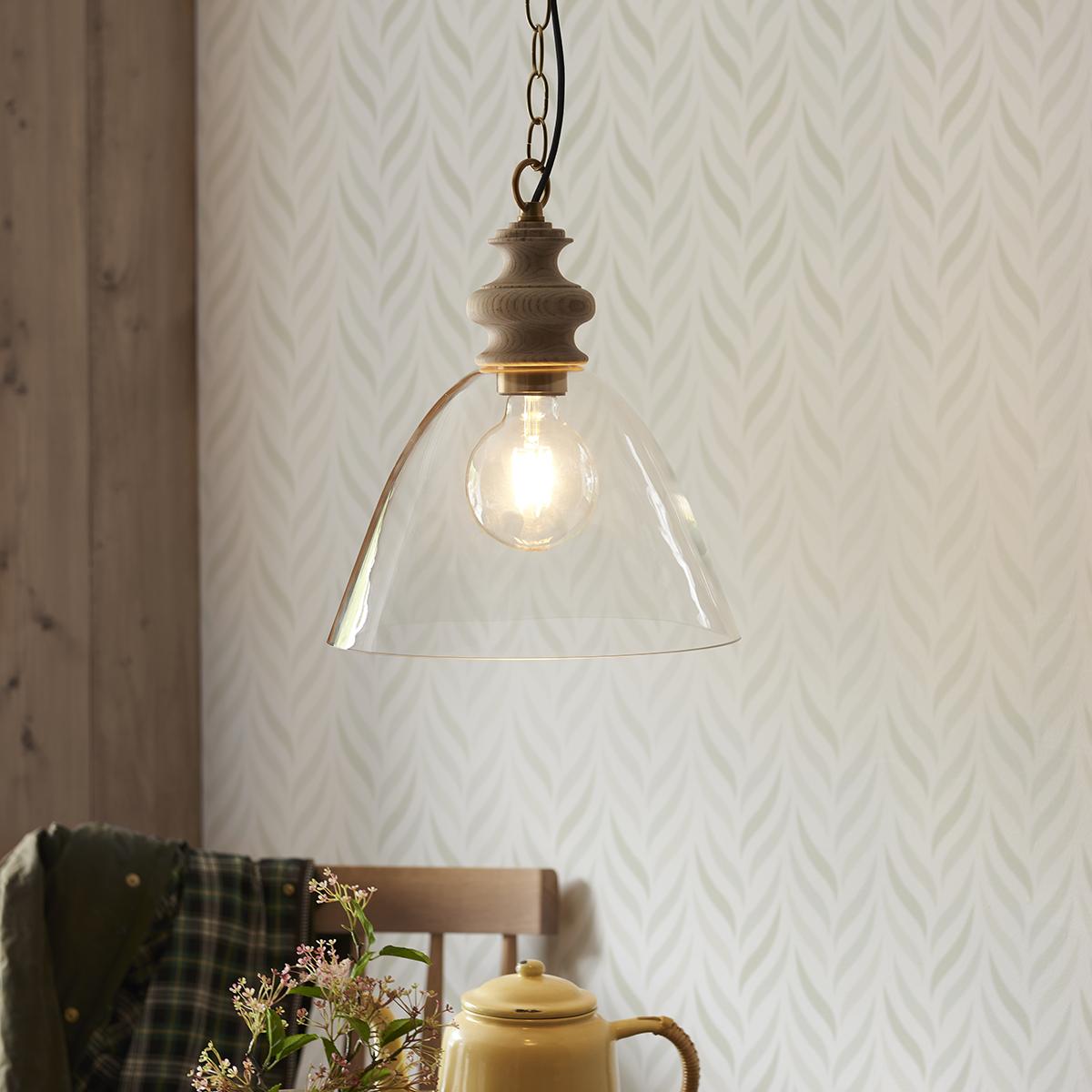 Bourton Pendant in Natural Ash & Brass with Glass Shade – image 4