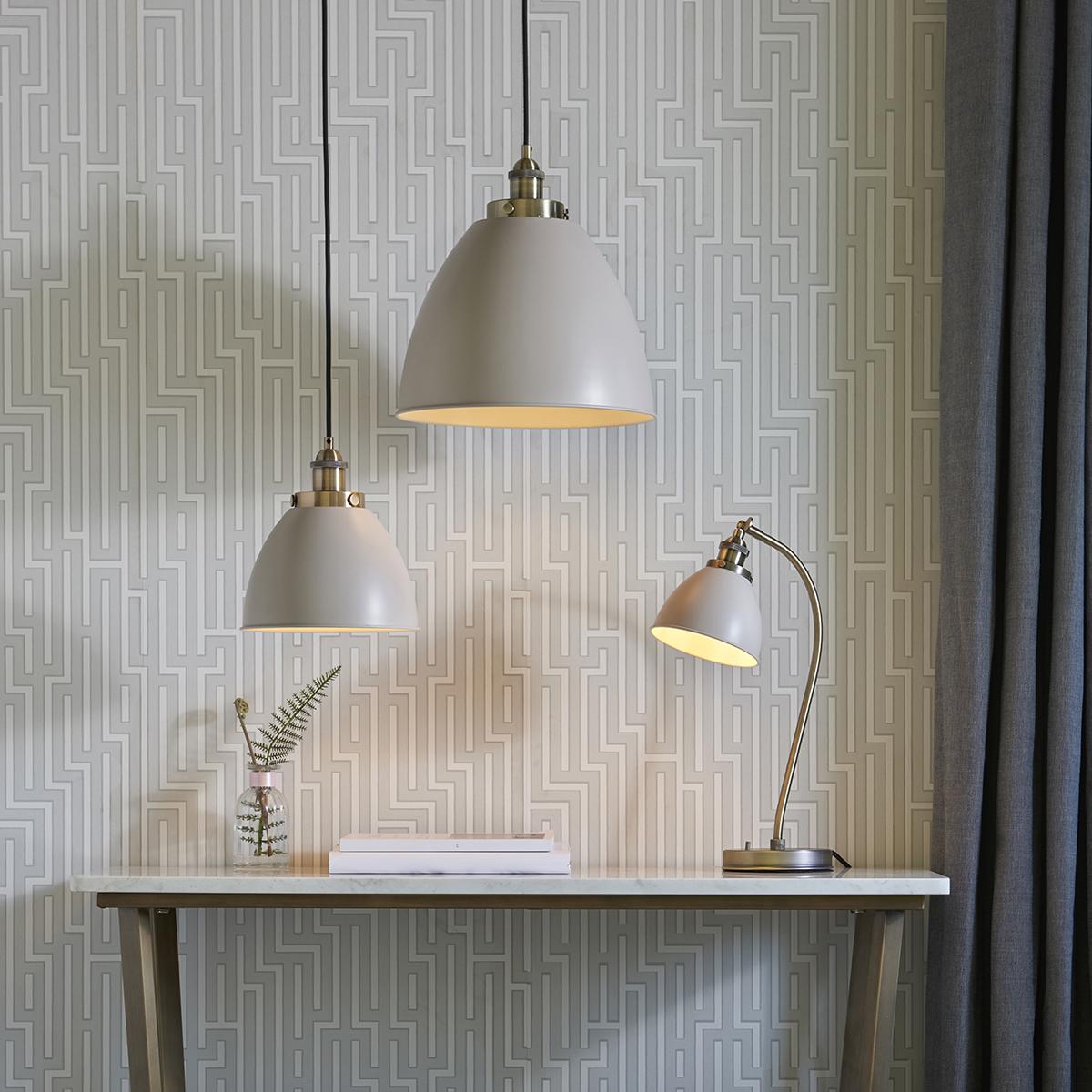 Fletcher Small Pendant in Taupe & Antique Brass – image 2