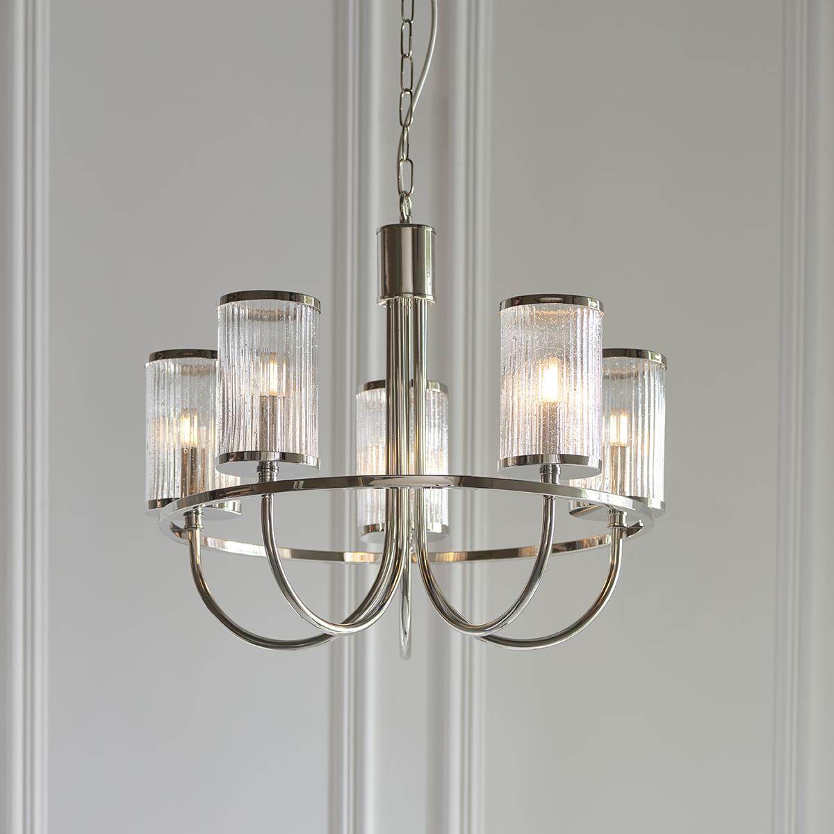 Bracos 5-Light Pendant in Bright Nickel & Ribbed Glass – image 2