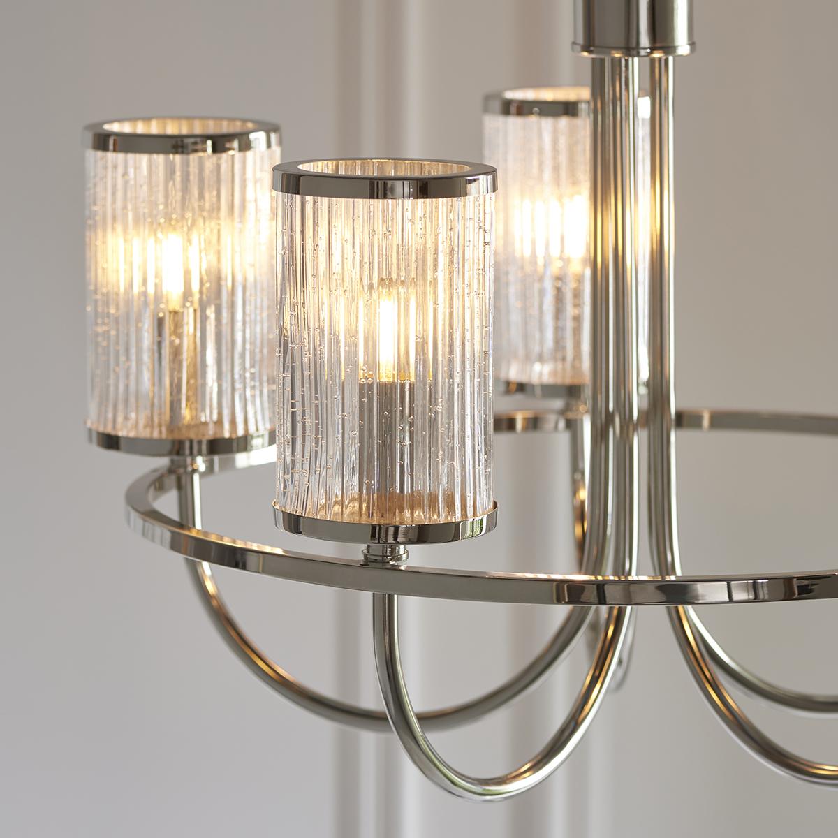 Bracos 5-Light Pendant in Bright Nickel & Ribbed Glass – image 4
