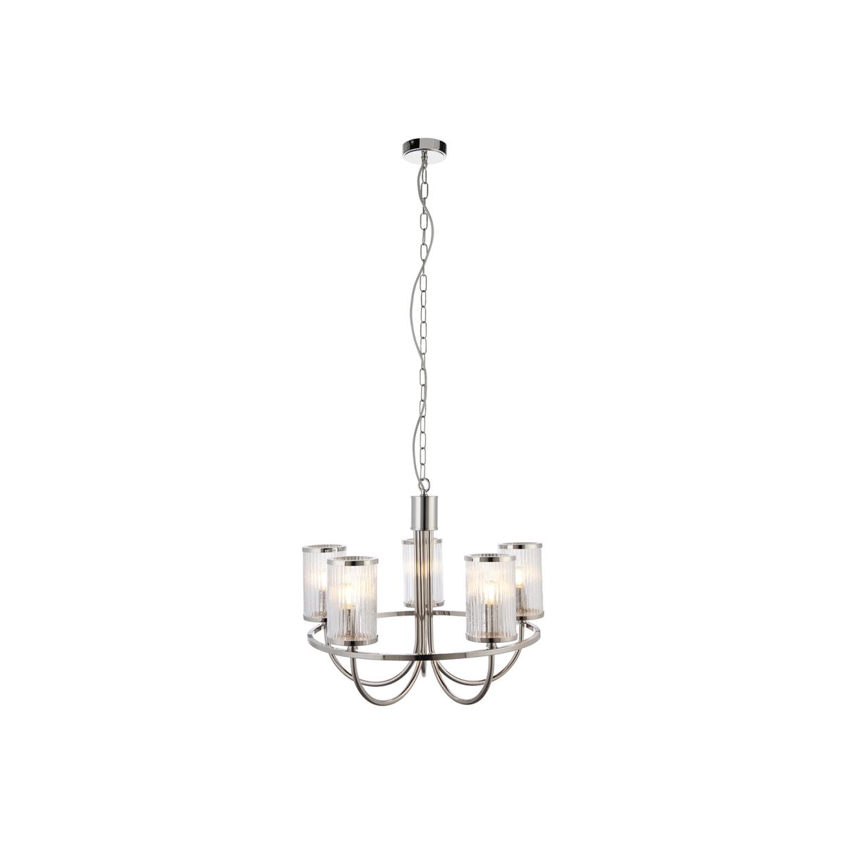 Bracos 5-Light Pendant in Bright Nickel & Ribbed Glass – image 1