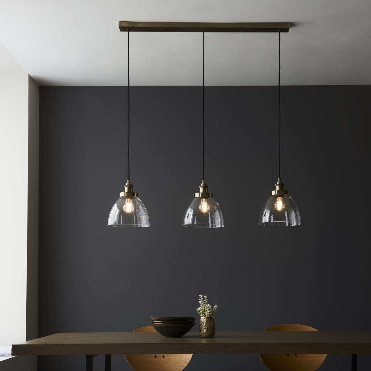 Hansen Antique Brass 3 Pendant Light Ceiling Bar