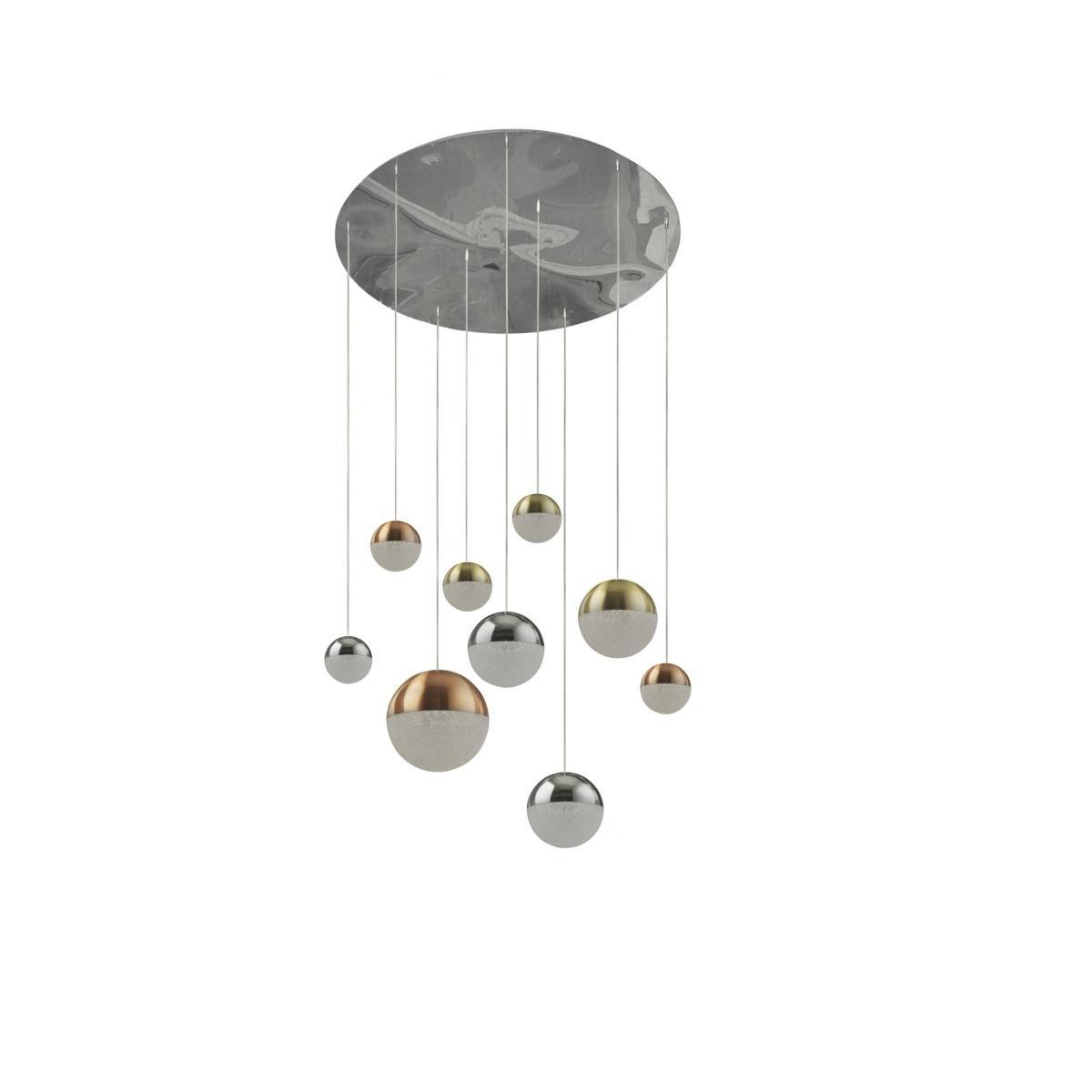 Planets 9 Light Polished Chrome, Satin Brass and Copper Pendant Ceiling Light – image 2