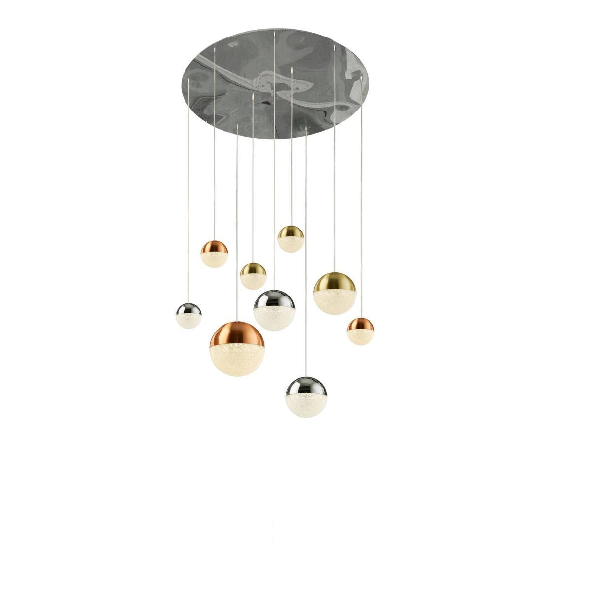 Planets 9 Light Polished Chrome, Satin Brass and Copper Pendant Ceiling Light – image 3