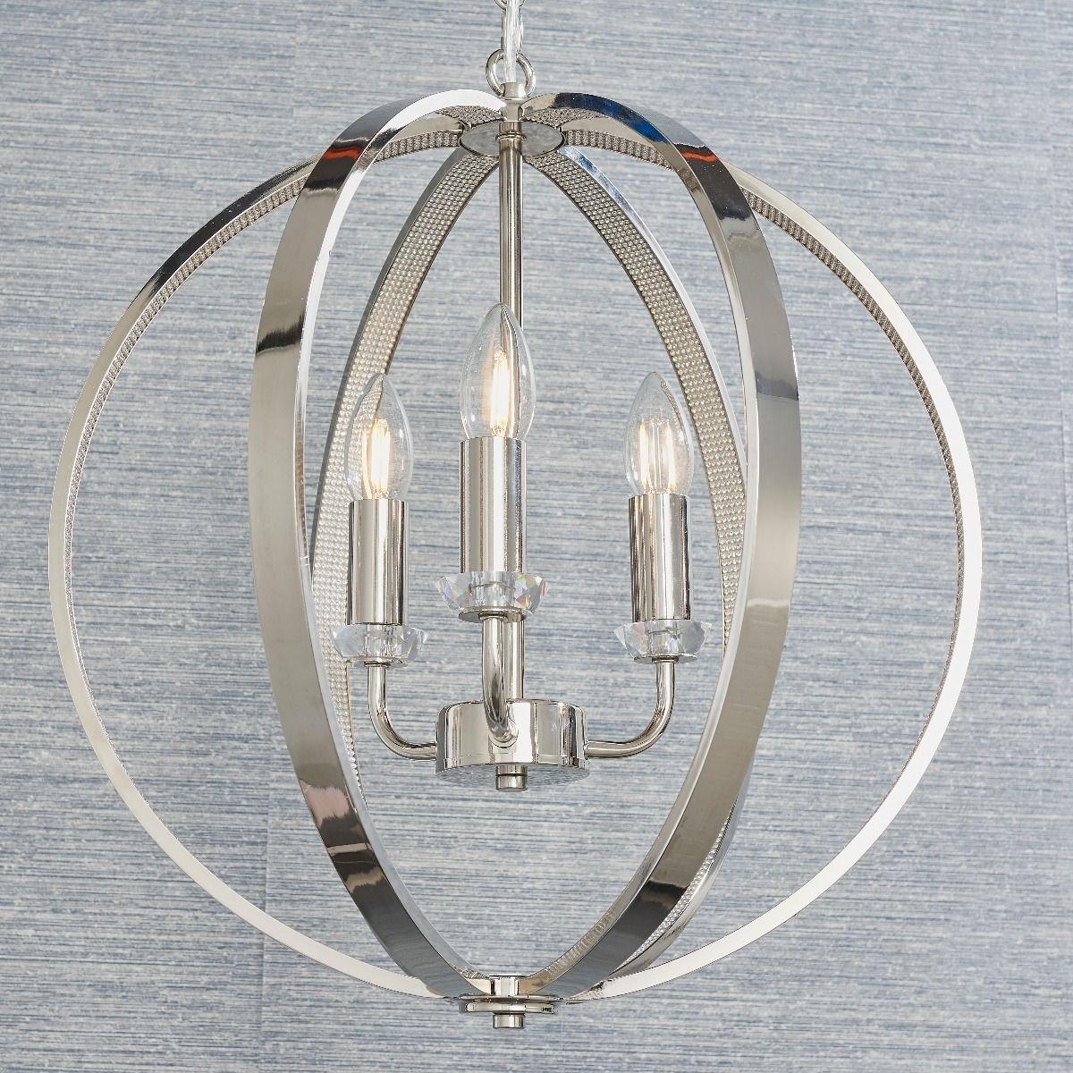 Ritz 3 Light Nickel and Crystal Ceiling Pendant – image 2