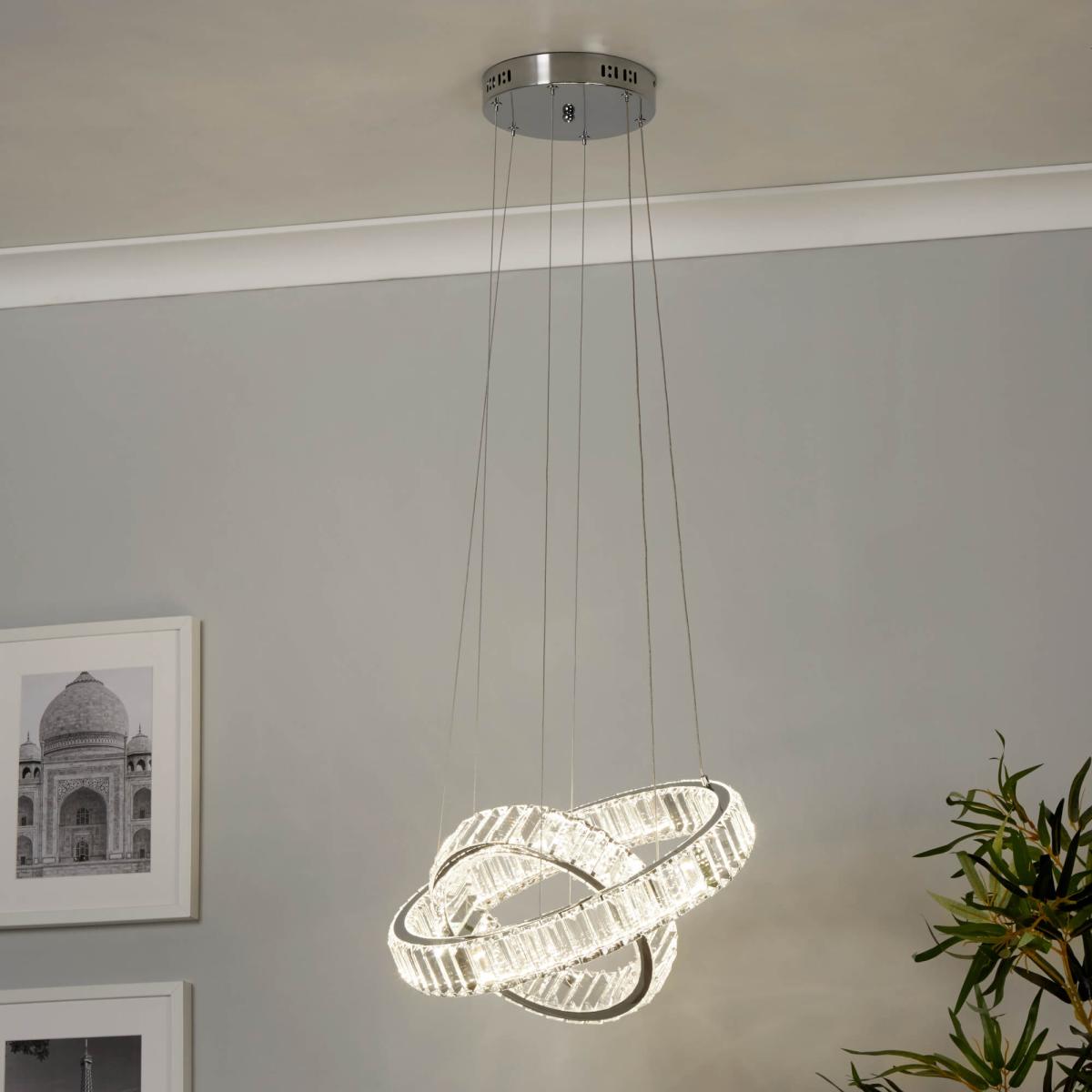 Reis Double Halo LED Chrome Pendant