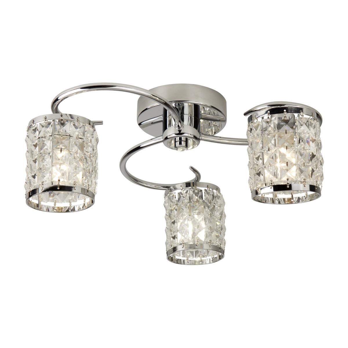 Royal Polished Chrome and Crystal 3 Light Semi Flush Ceiling Light