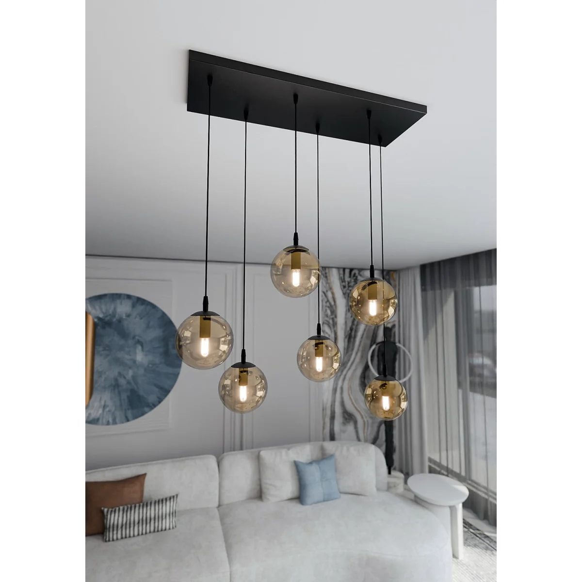 Cosmo 6 Light Pendant Black & Amber – image 5
