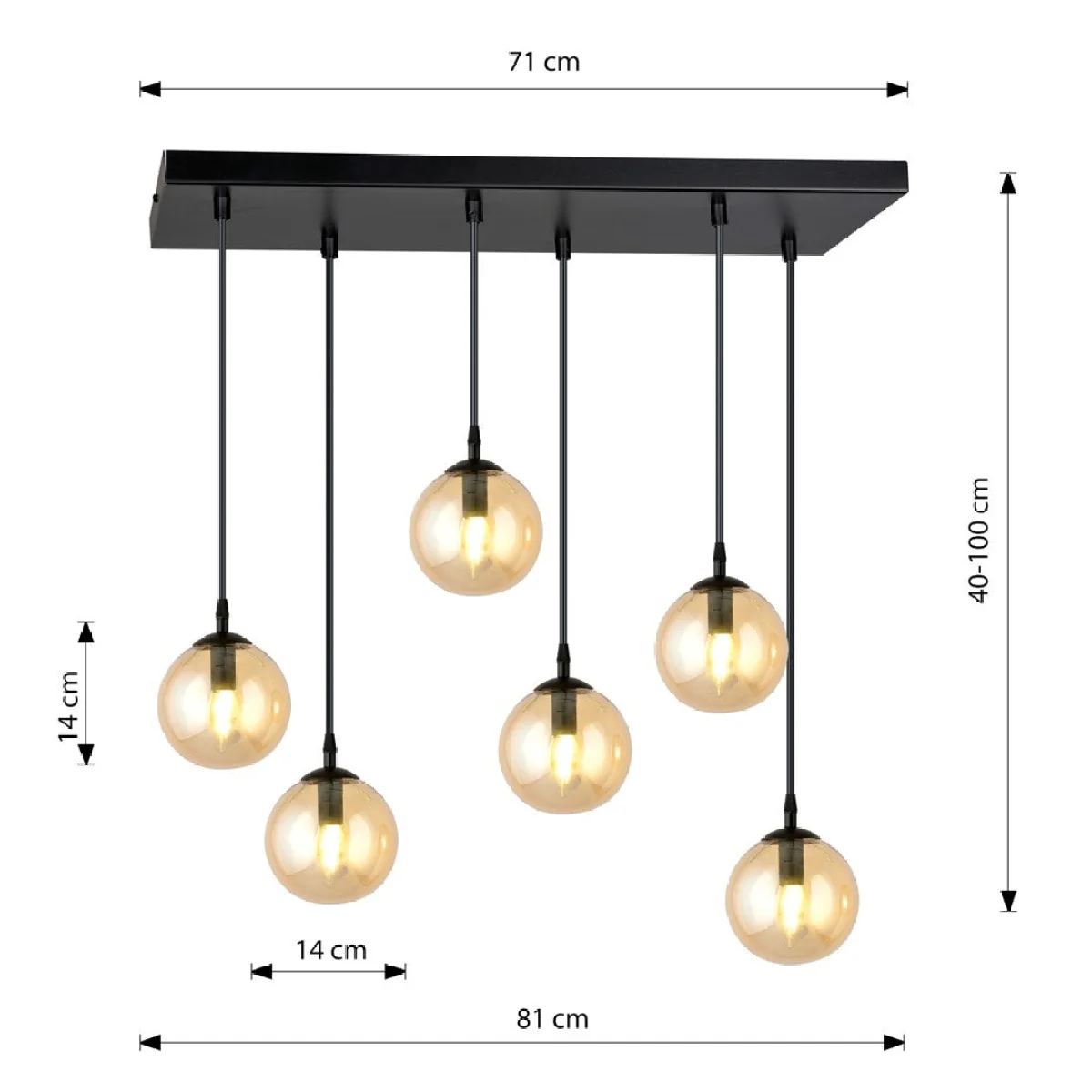Cosmo 6 Light Pendant Black & Amber – image 7
