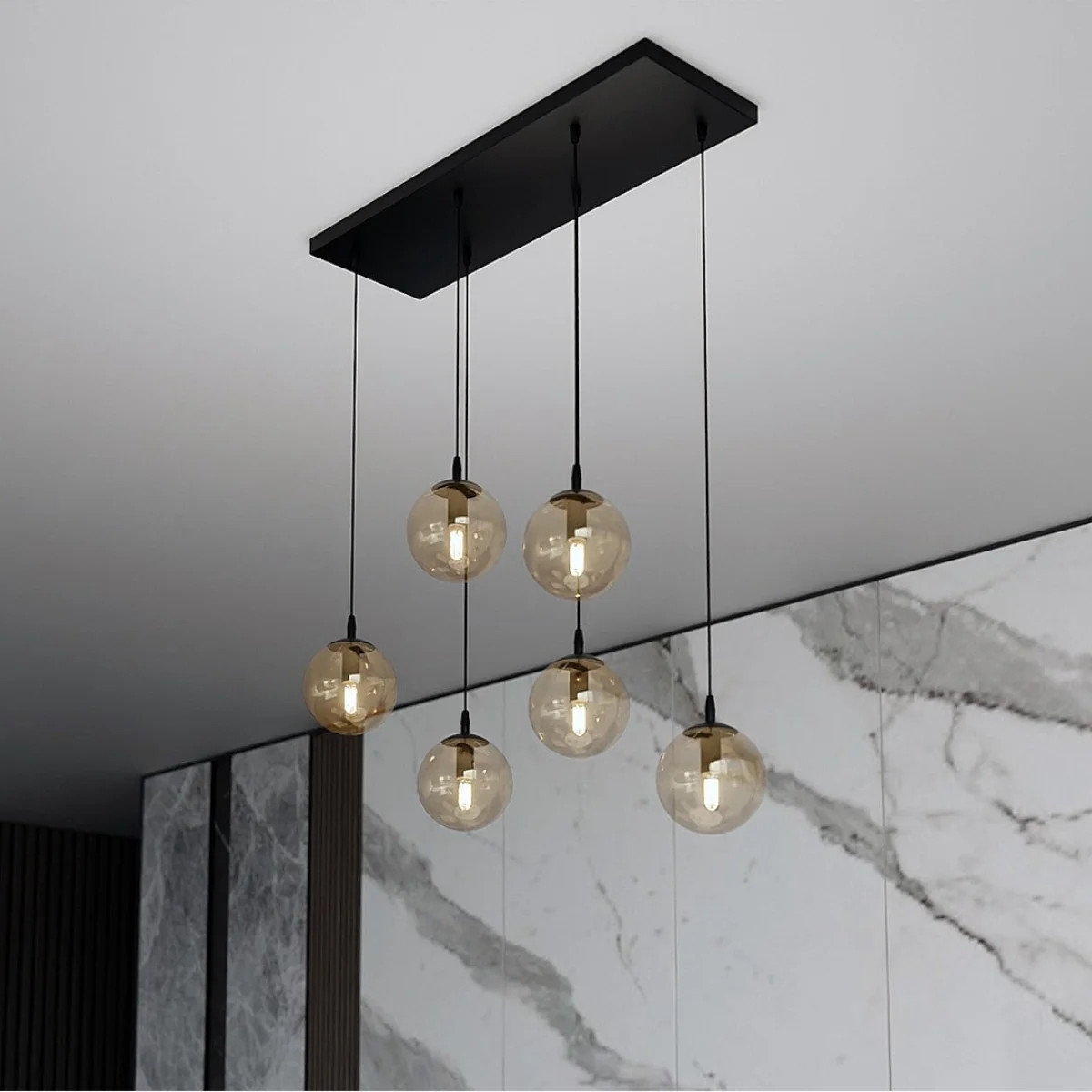 Cosmo 6 Light Pendant Black & Amber – image 1
