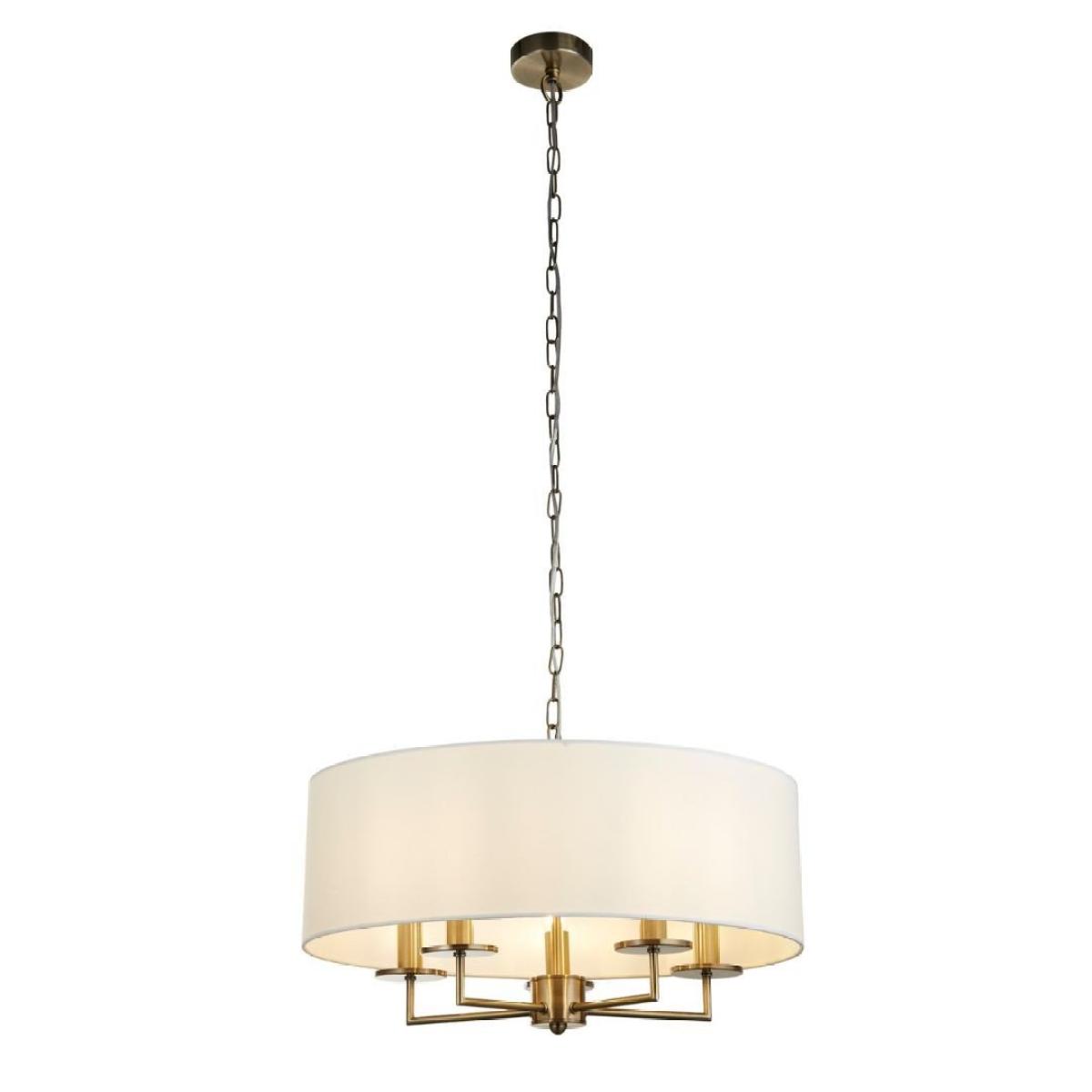 Knightsbridge 5 Light Antique Brass with White Linen Shade Pendant Ceiling Light – image 2