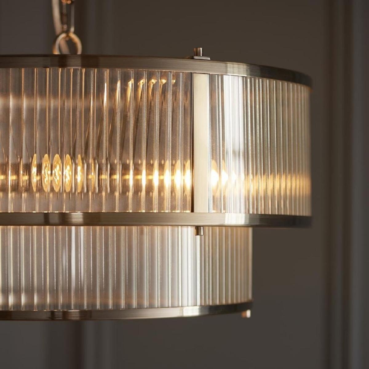 Ridgeston 5 Light Antique Brass & Glass Pendant Ceiling Light – image 4