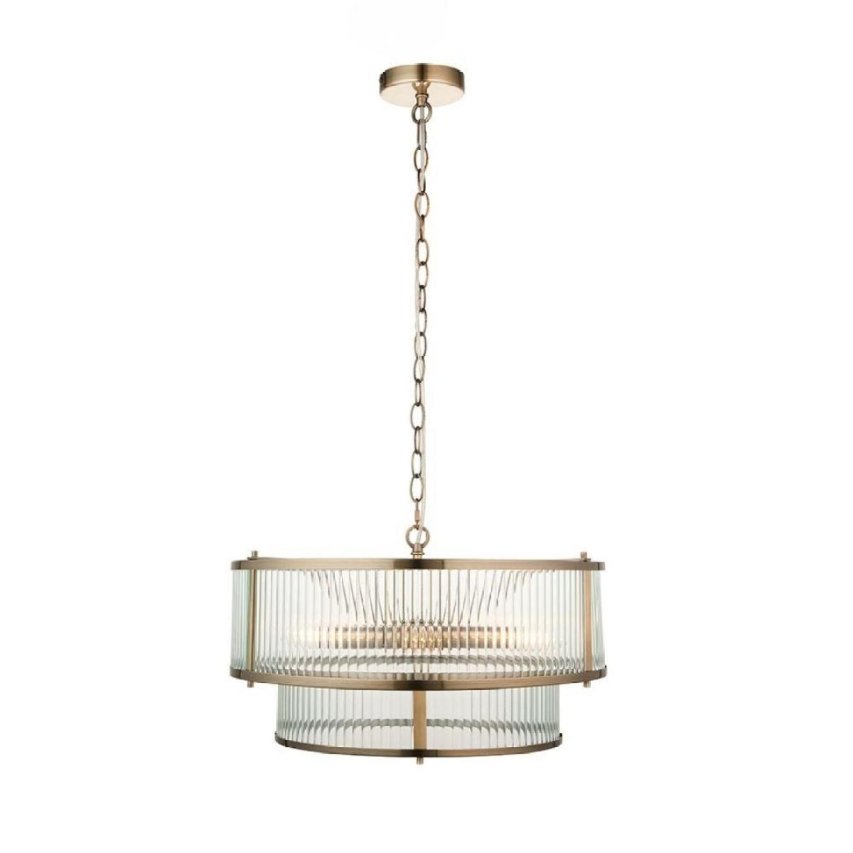 Ridgeston 5 Light Antique Brass & Glass Pendant Ceiling Light – image 6