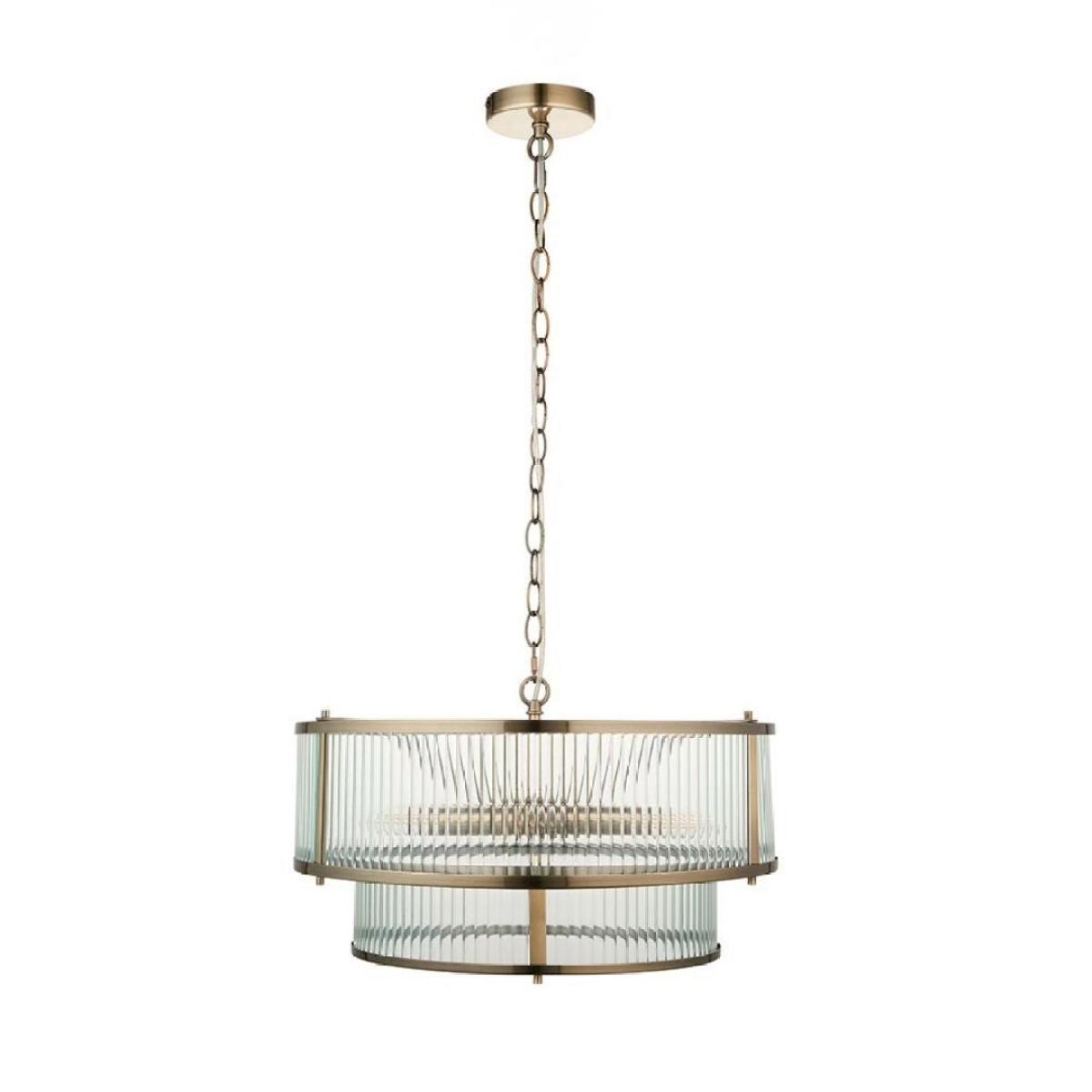 Ridgeston 5 Light Antique Brass & Glass Pendant Ceiling Light – image 7