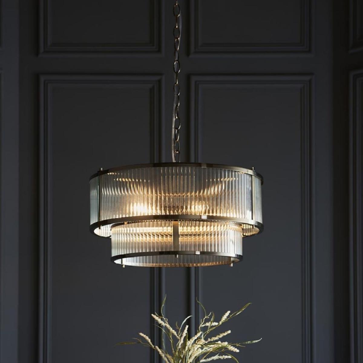 Ridgeston 5 Light Antique Brass & Glass Pendant Ceiling Light – image 1