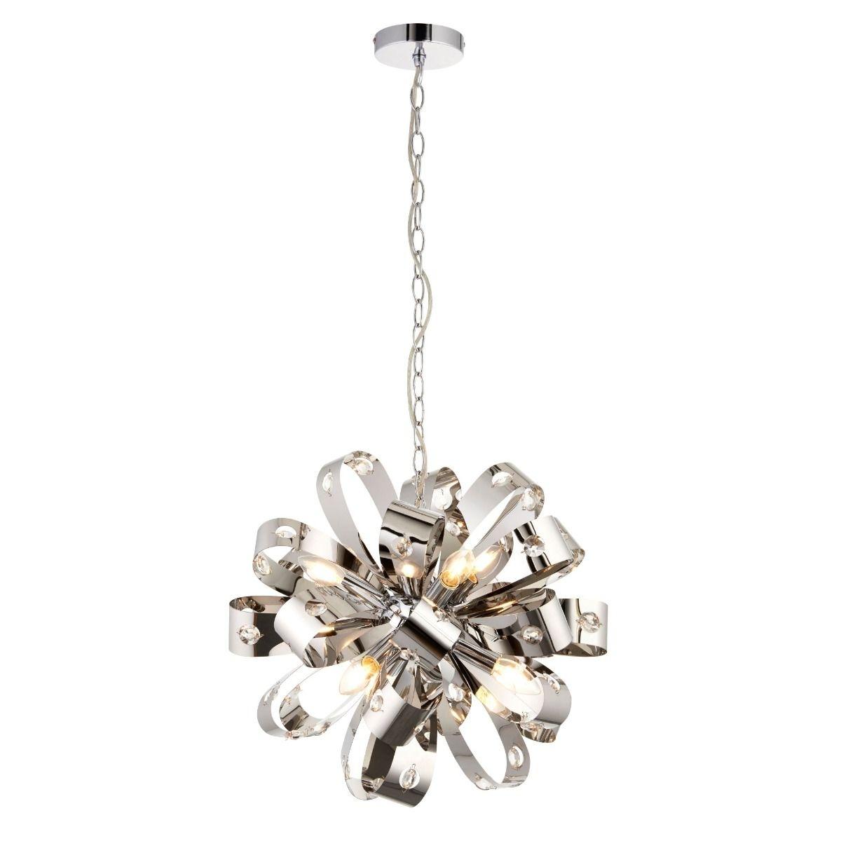 Ribbona 6 Light Pendant Chrome and Crystal Ceiling Light – image 2