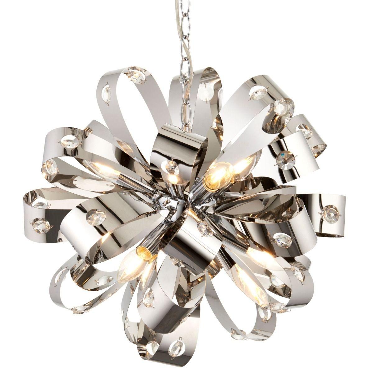 Ribbona 6 Light Pendant Chrome and Crystal Ceiling Light – image 12