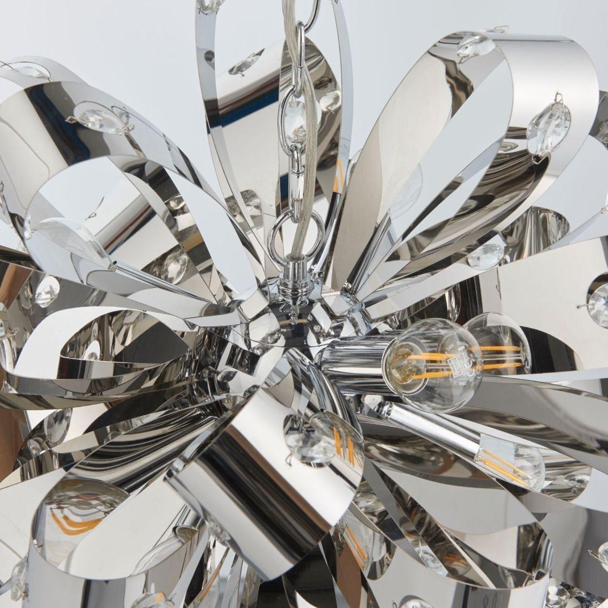 Ribbona 6 Light Pendant Chrome and Crystal Ceiling Light – image 5