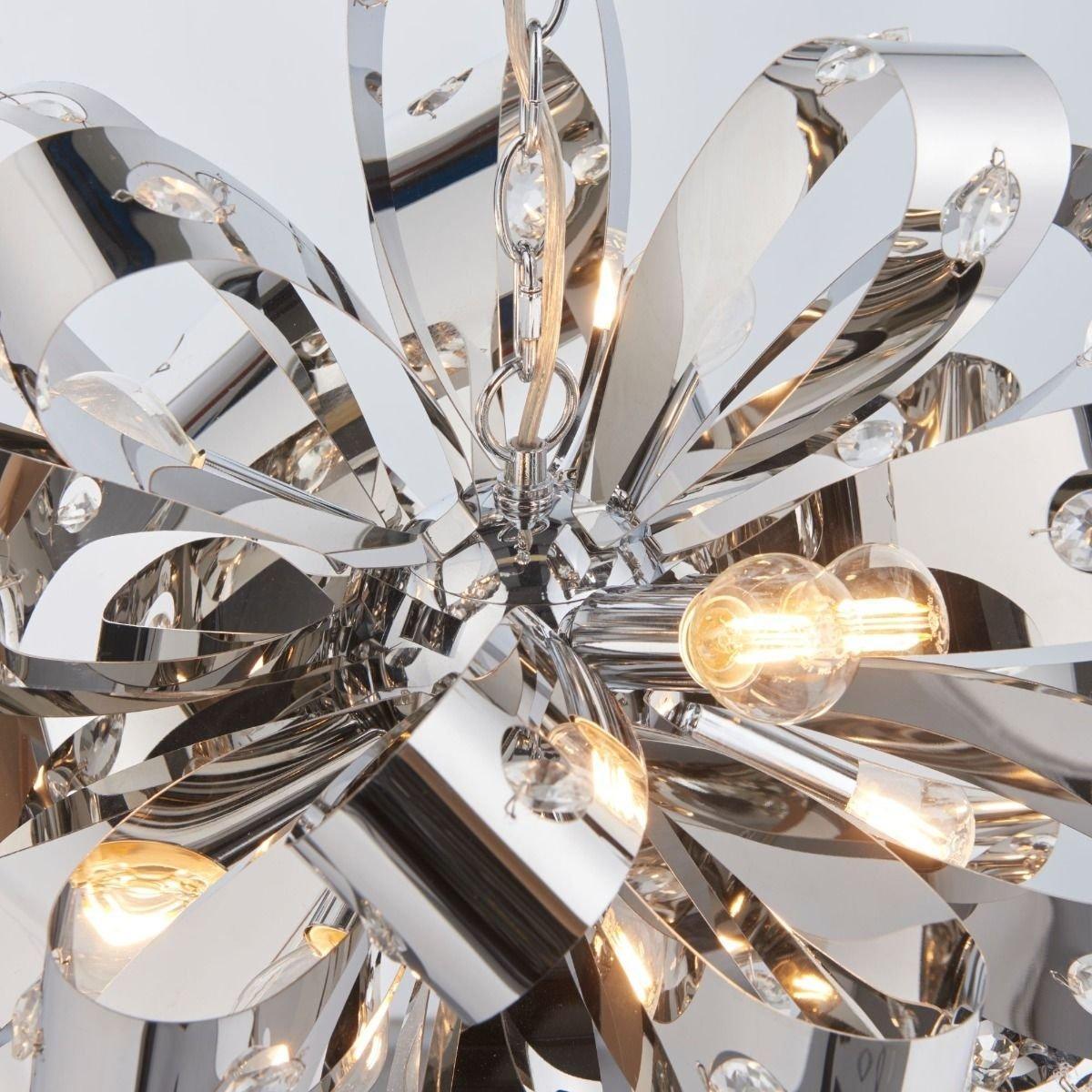 Ribbona 6 Light Pendant Chrome and Crystal Ceiling Light – image 6