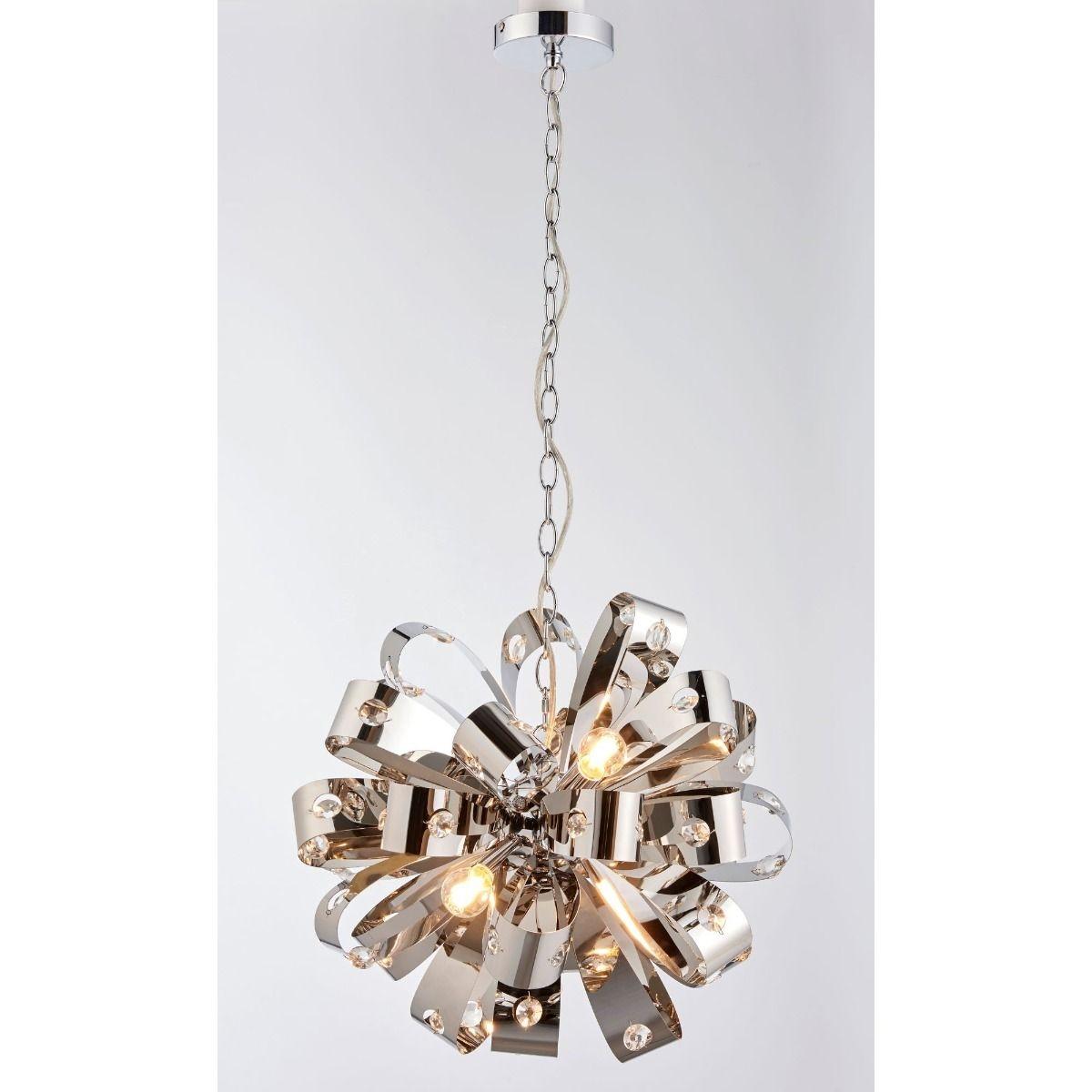 Ribbona 6 Light Pendant Chrome and Crystal Ceiling Light – image 7