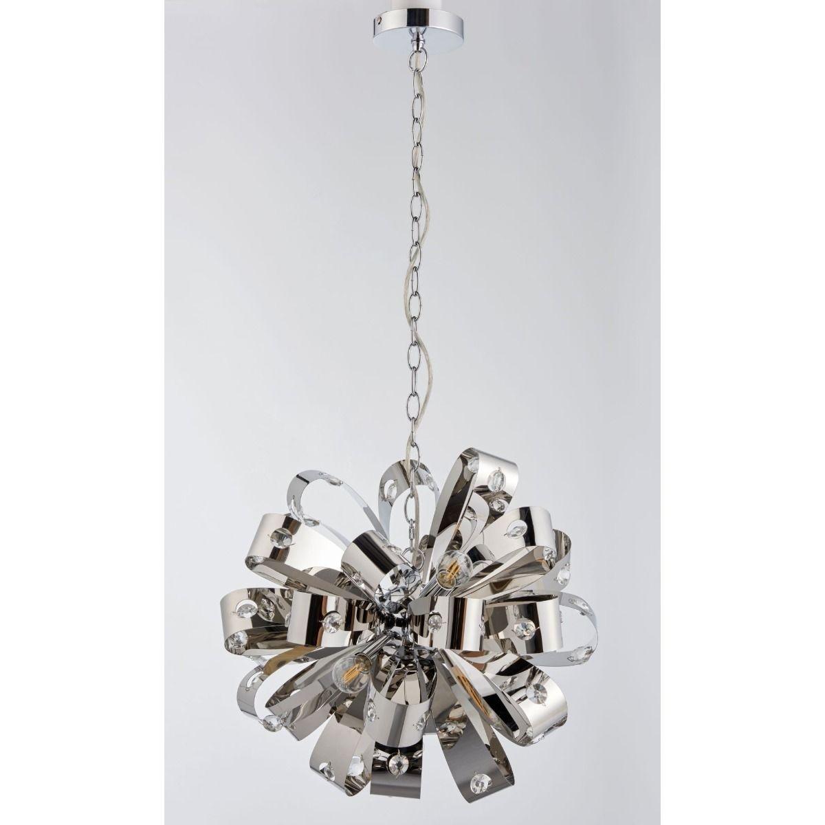 Ribbona 6 Light Pendant Chrome and Crystal Ceiling Light – image 8