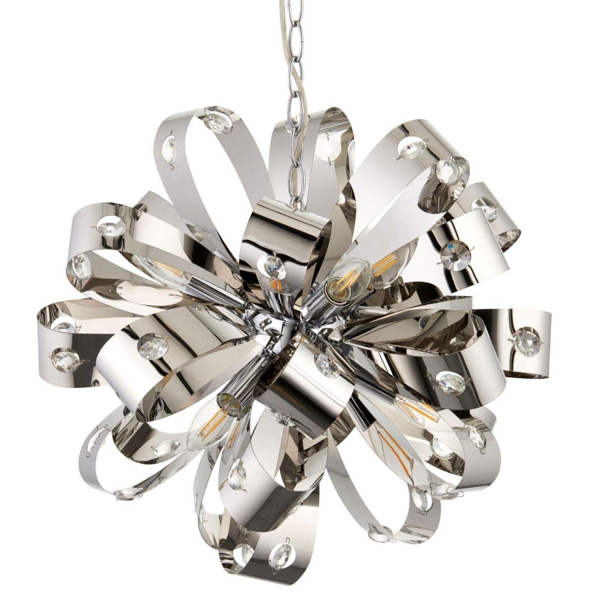 Ribbona 6 Light Pendant Chrome and Crystal Ceiling Light – image 10